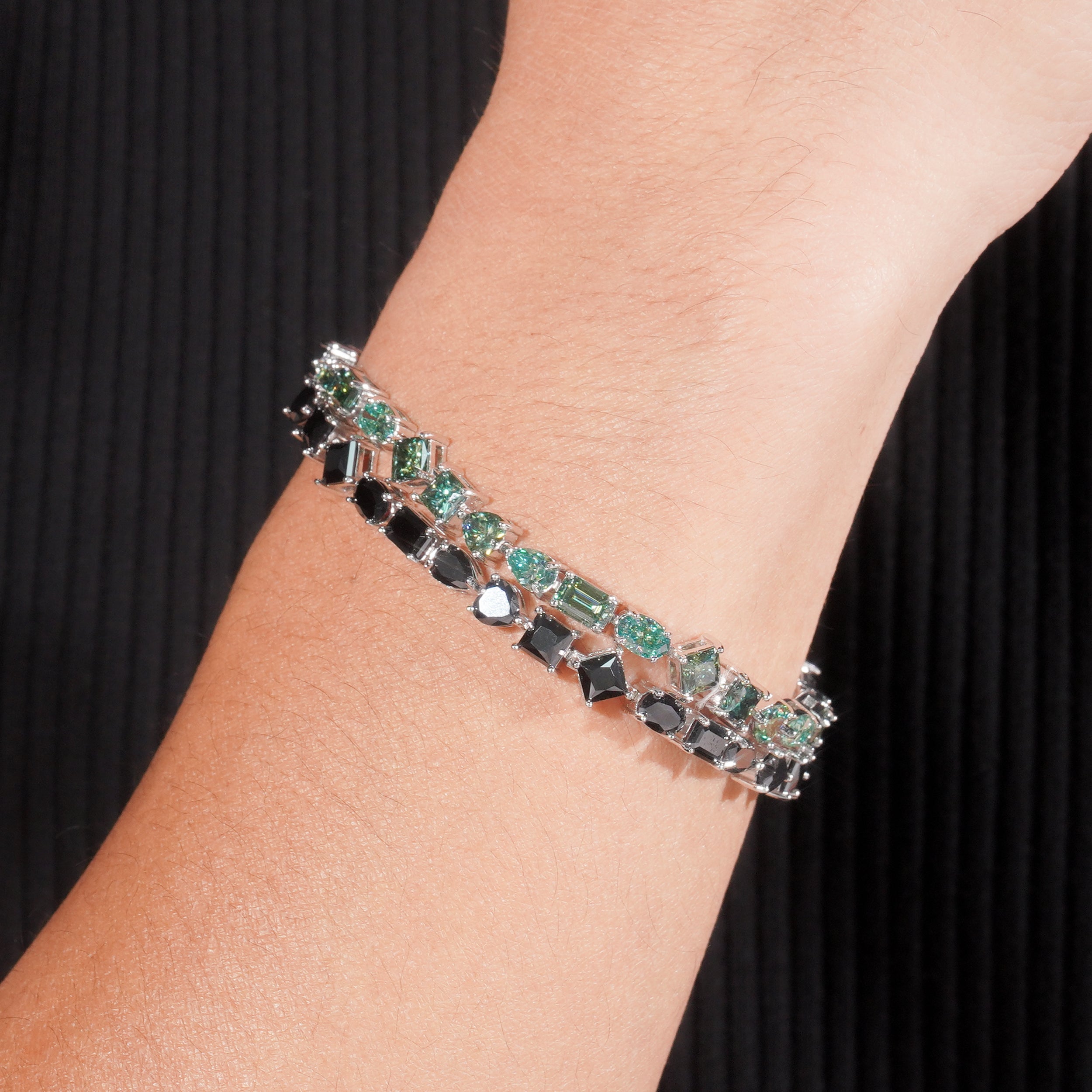 VVS Black And Tiffany Blue Moissanite Tennis Bracelet Sterling Silver For Men and Women