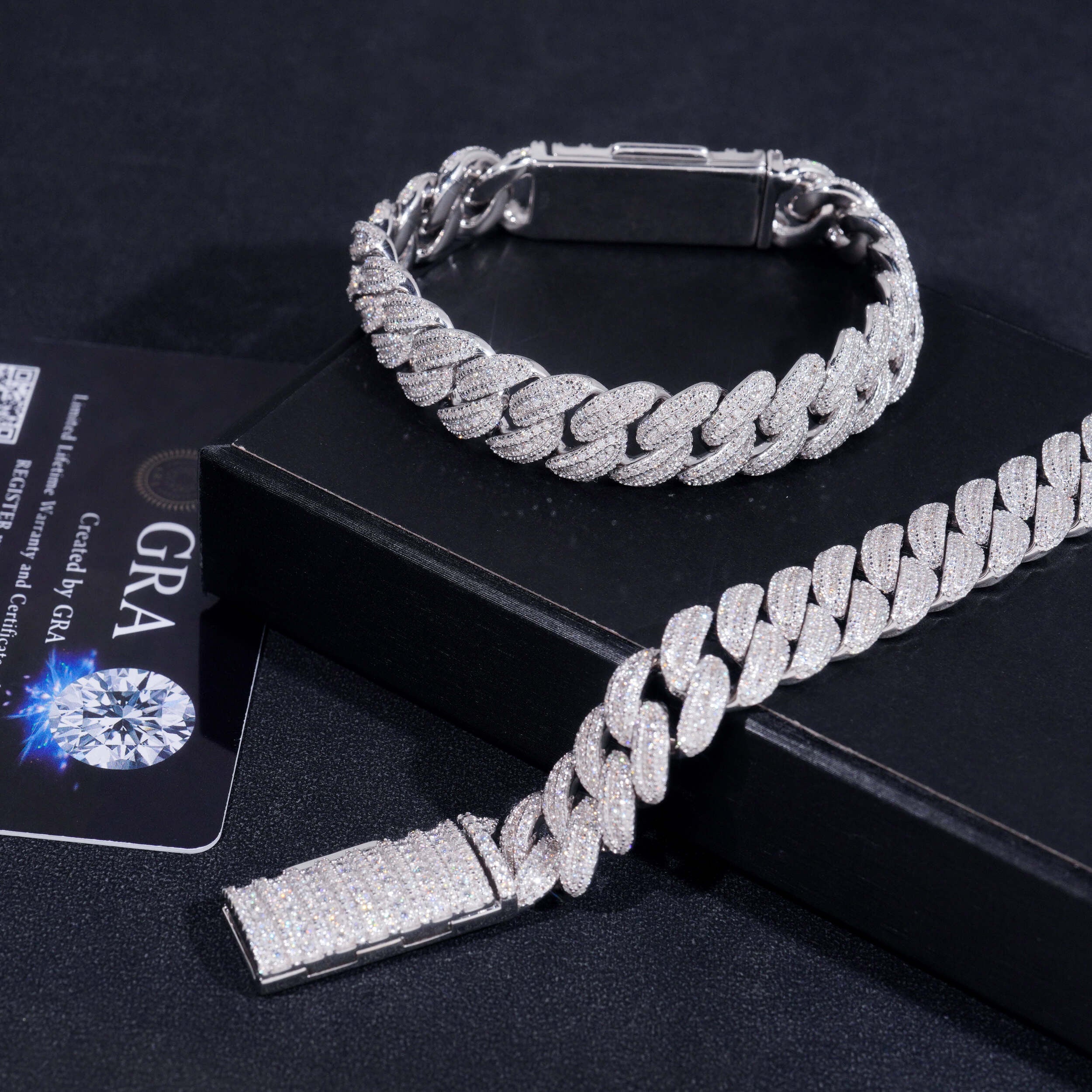 Solid Silver 13MM Iced Out Moissanite Diamond Cuban Link Chain Bracelet For Men