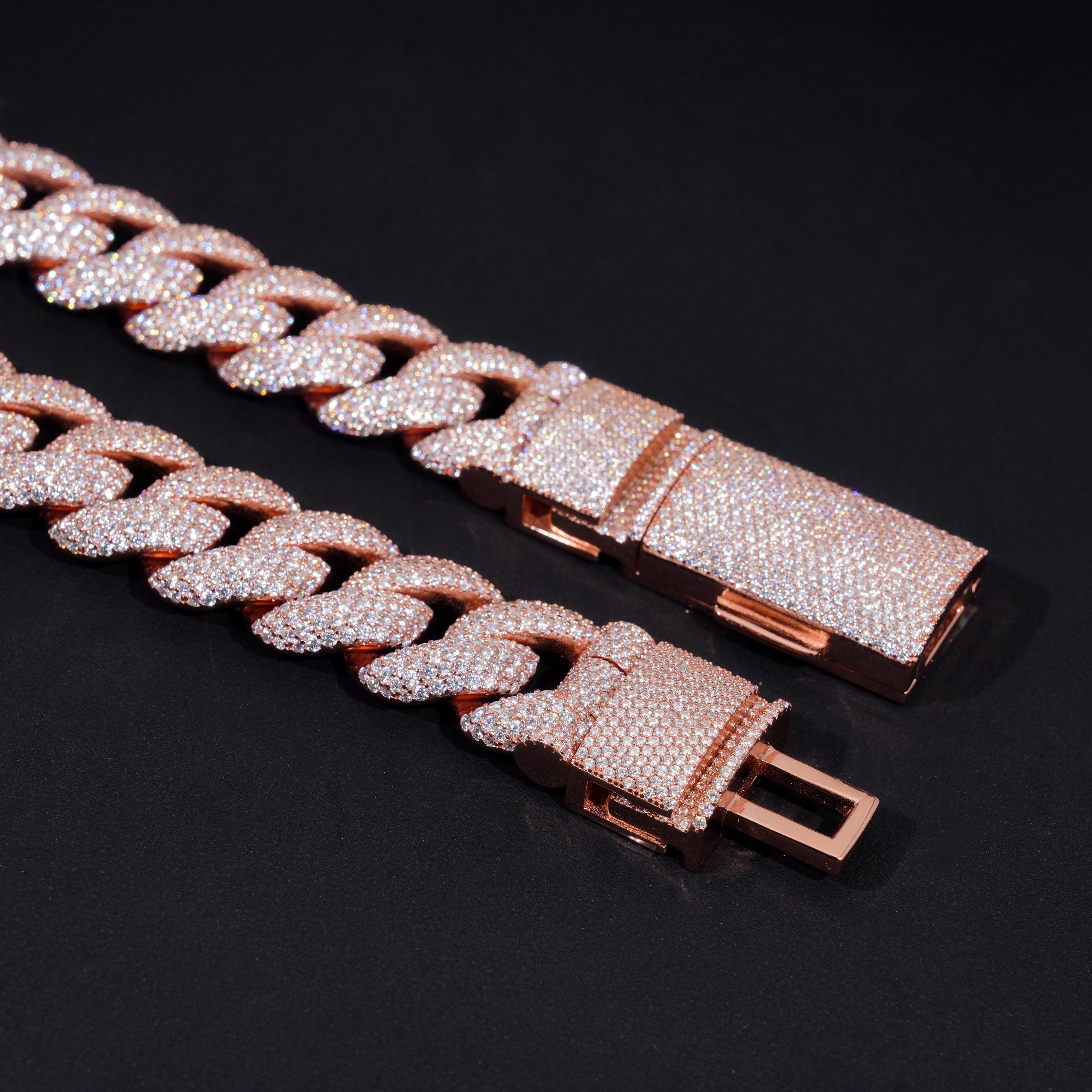 23MM Flower Setting Rose Gold Plated Solid Silver Cuban Link Chain Vvs Moissanite Diamond Iced Out