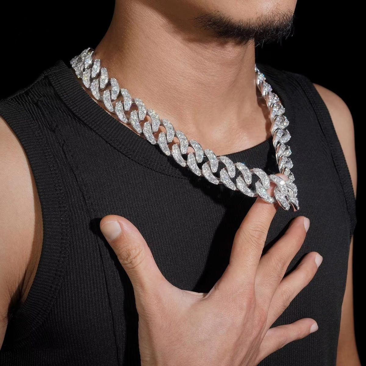 Single Row 20MM Moissanite Diamond Cuban Chain Necklace