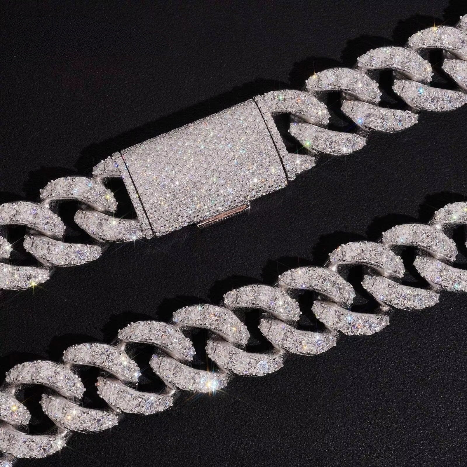 Single Row 20MM Moissanite Diamond Cuban Chain Necklace