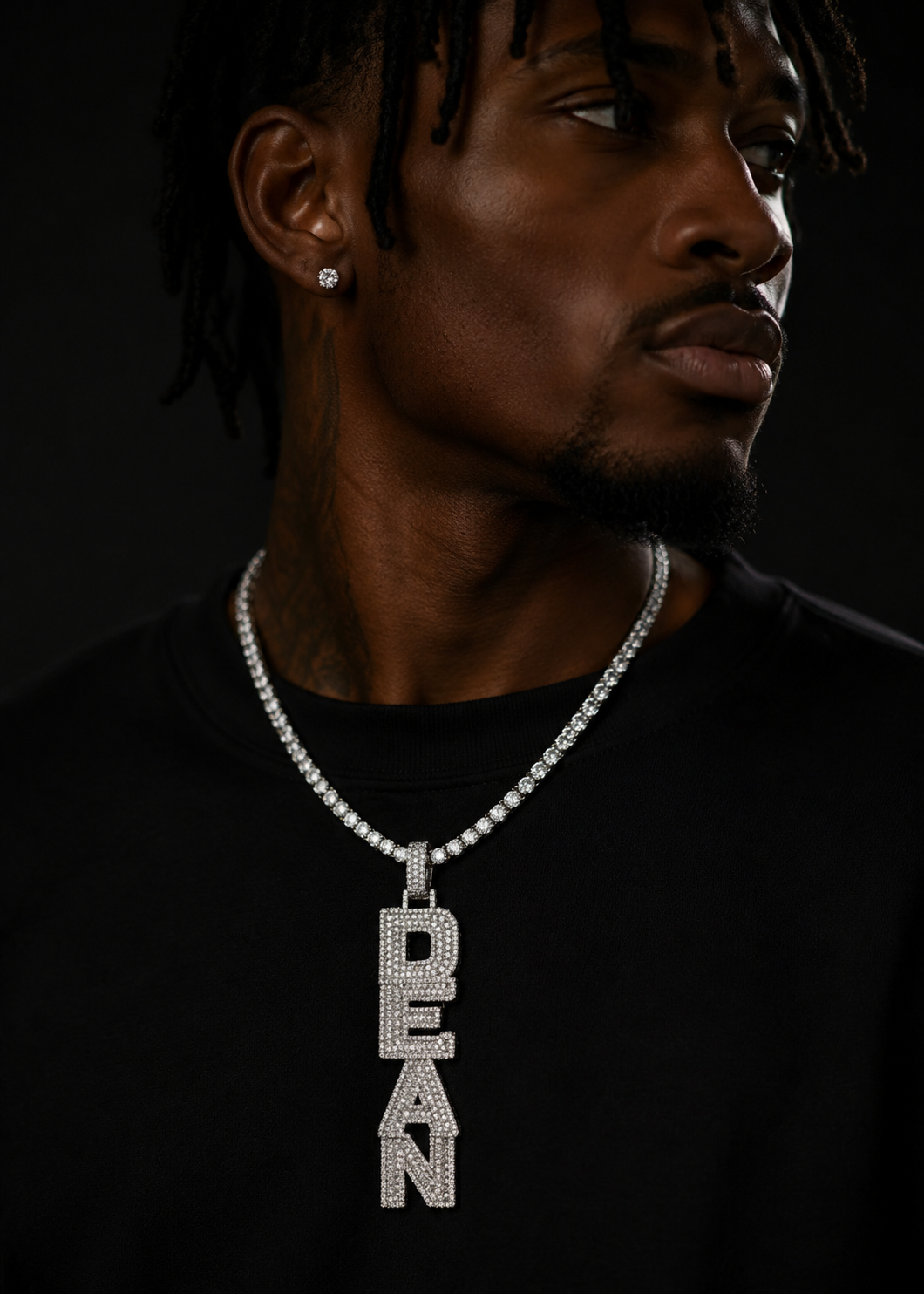 Iced Out Solid Silver Men Jewelry Custom Vertical Letter Name Pedant Fit For 4MM Tennis Chain