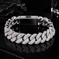 15MM Three Rows Iced Out Solid Silver Miami Cuban Link Bracelet For Men