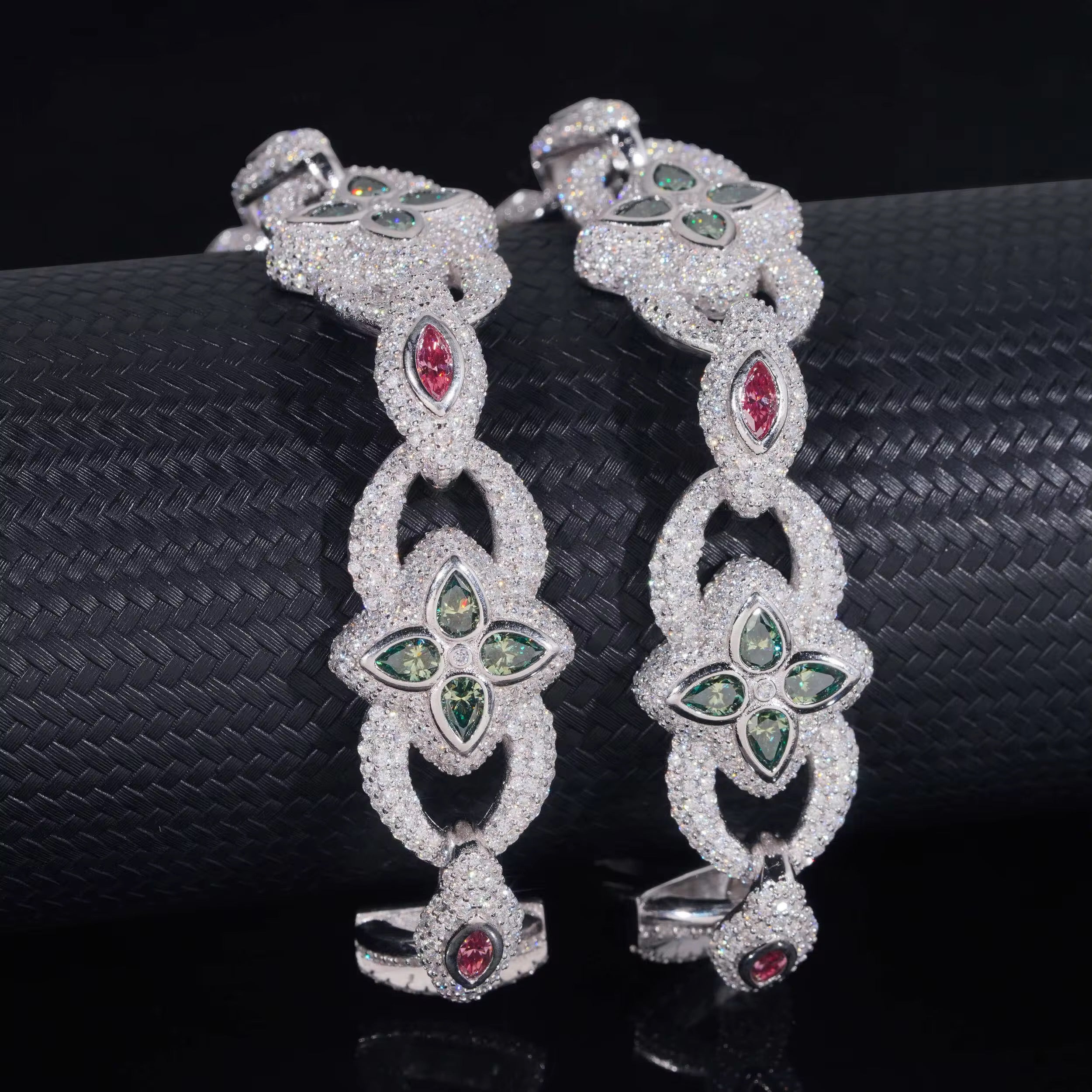 20MM Iced Out Pink Mix Green Moissanite Infinity Link Bracelet For Men Jewelry