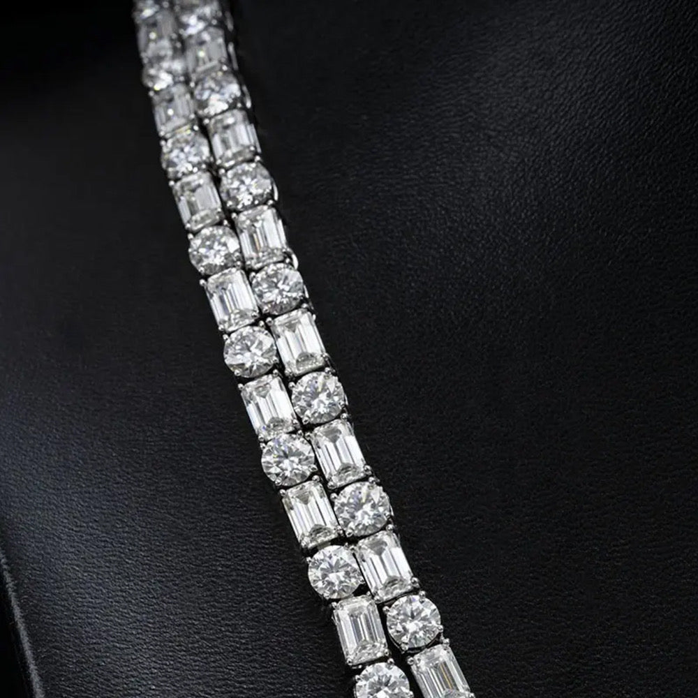 Emerald Cut Mix Round Cut VVS D Color Moissanite Diamond Tennis Chain