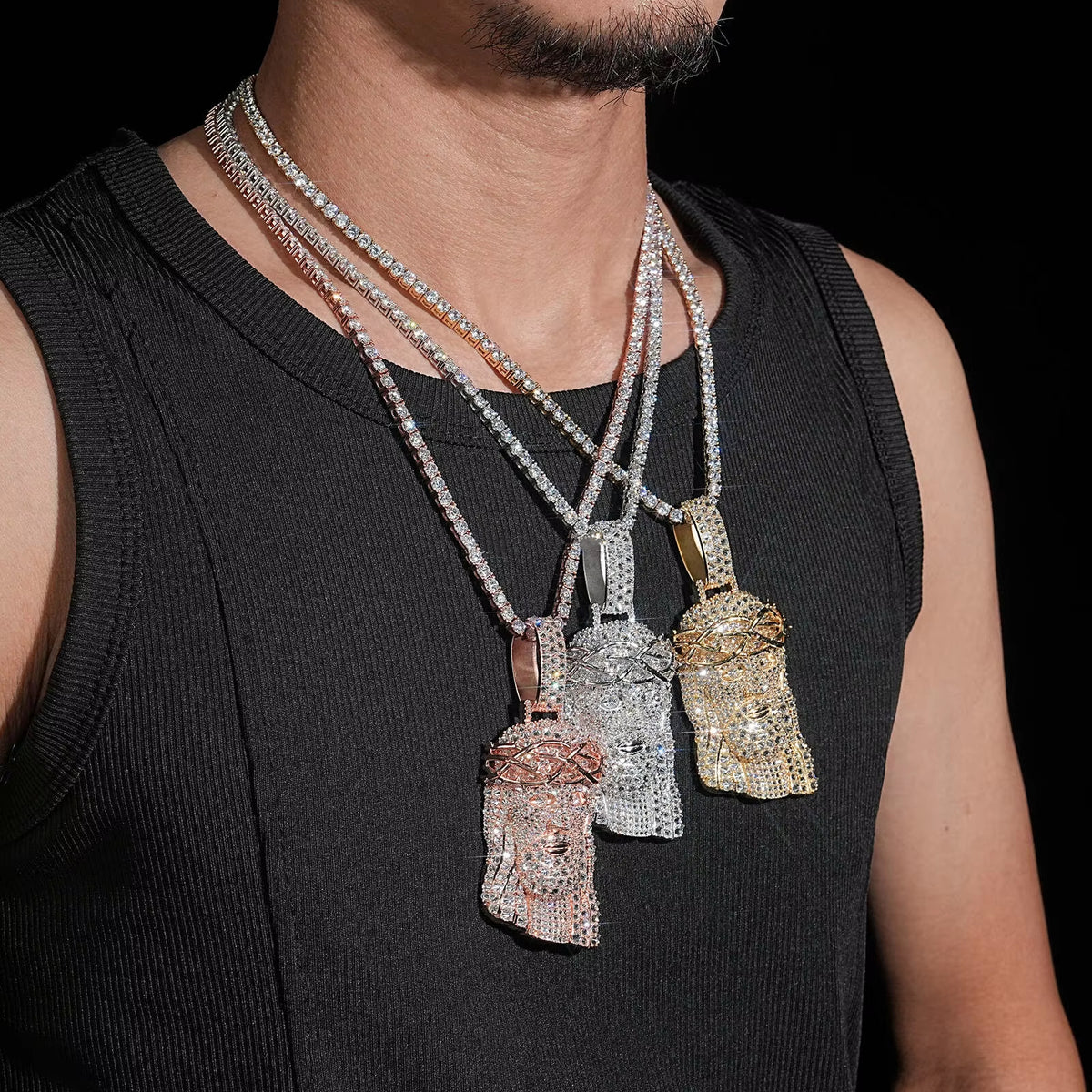 Upside Down Mosaic Setting Moissanite Diamond Jesus Pendant