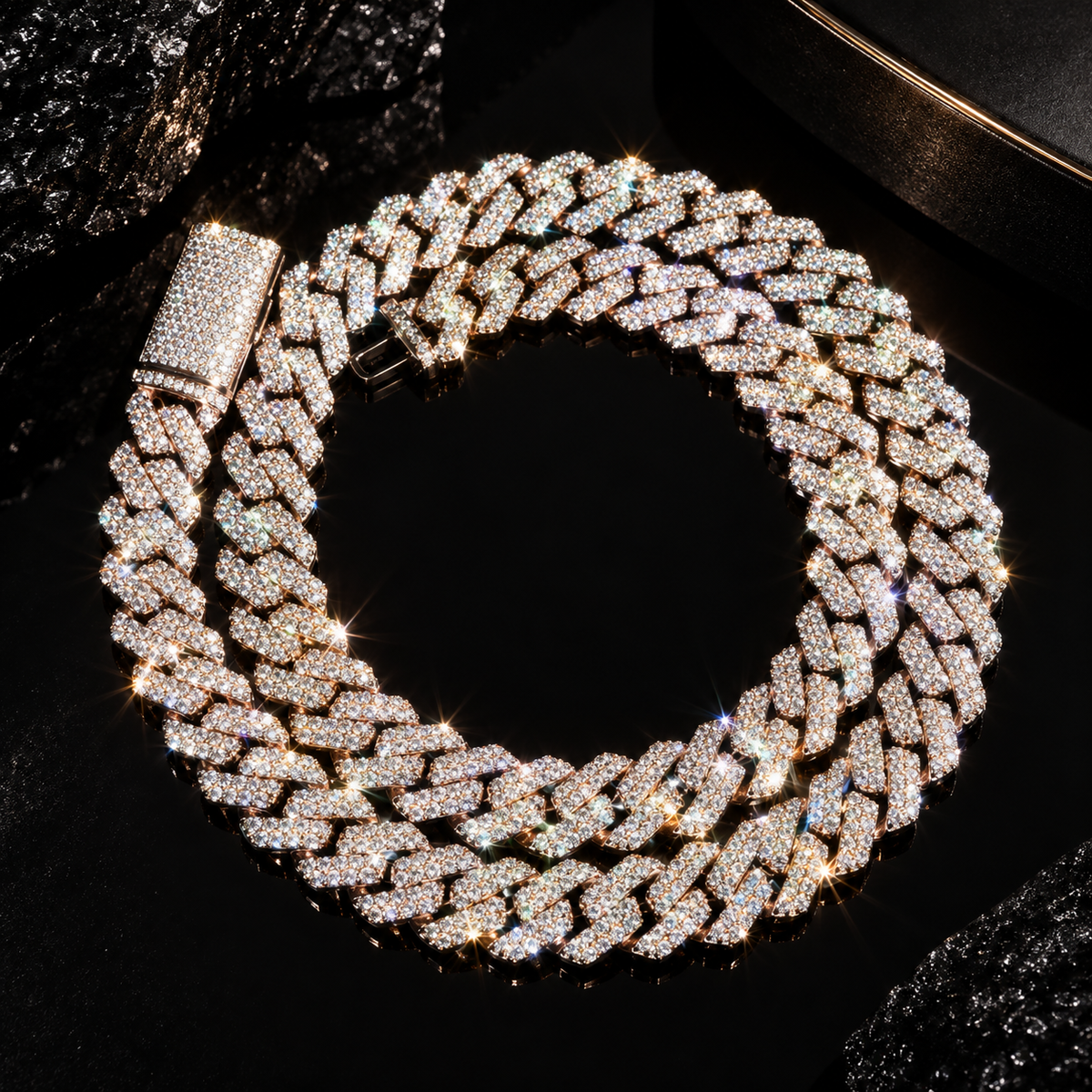 10MM Solid Rose Gold Cuban Link Chain 10K VVS Moissanite Hip Hop Jewelry