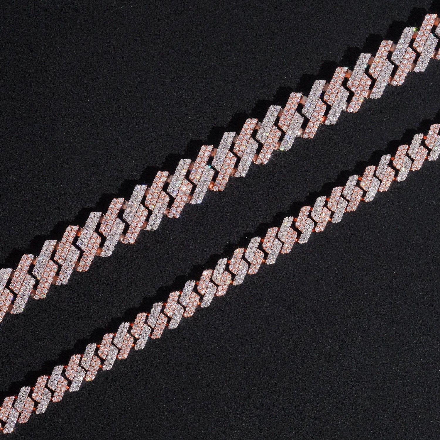 8MM 10MM Rose Gold Two Tone Two Rows Link Moissanite Diamond Cuban Chain Necklace