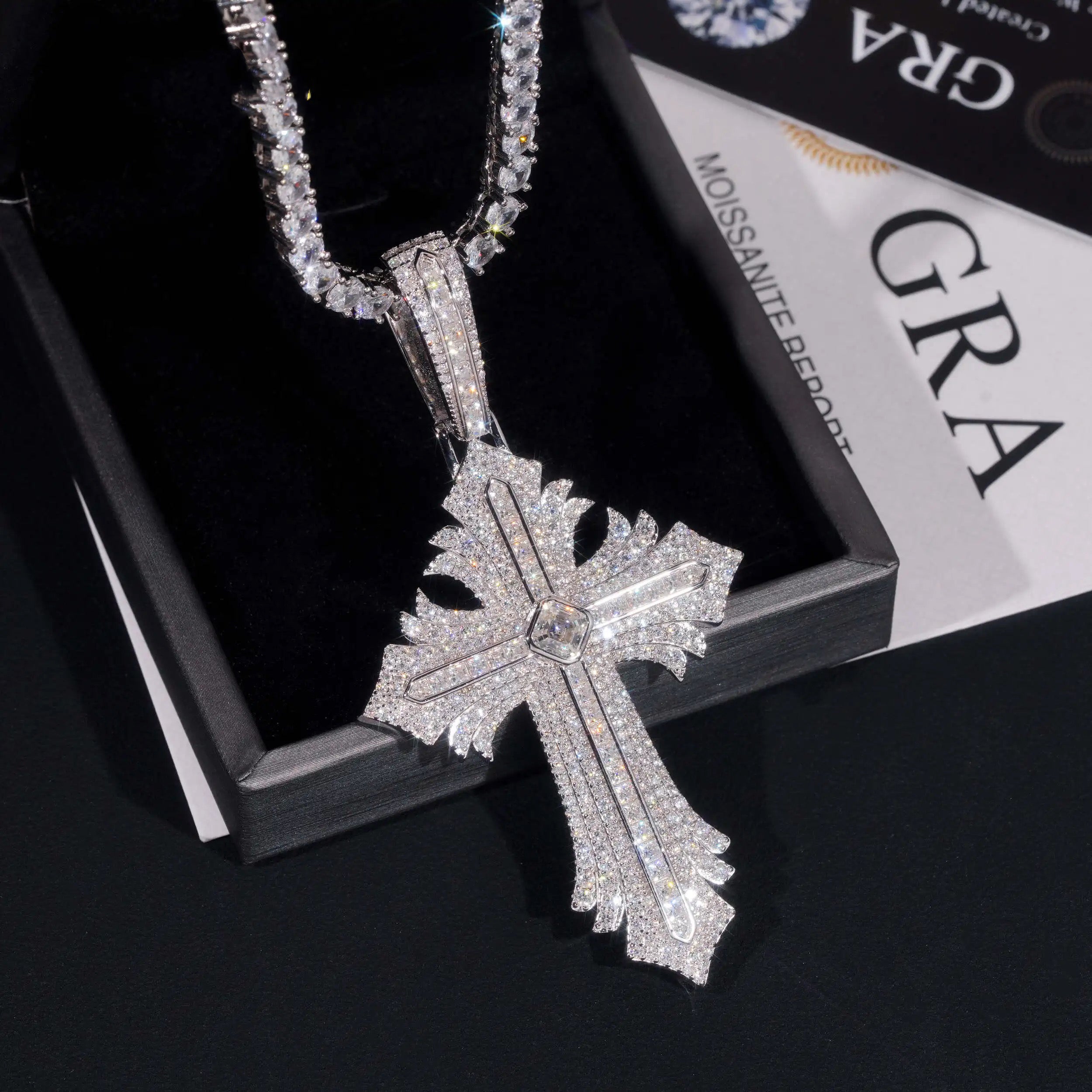 Solid Silver New Arrival Iced Out VVS Moissanite Cross Pendant Match 4MM Tennis Chain