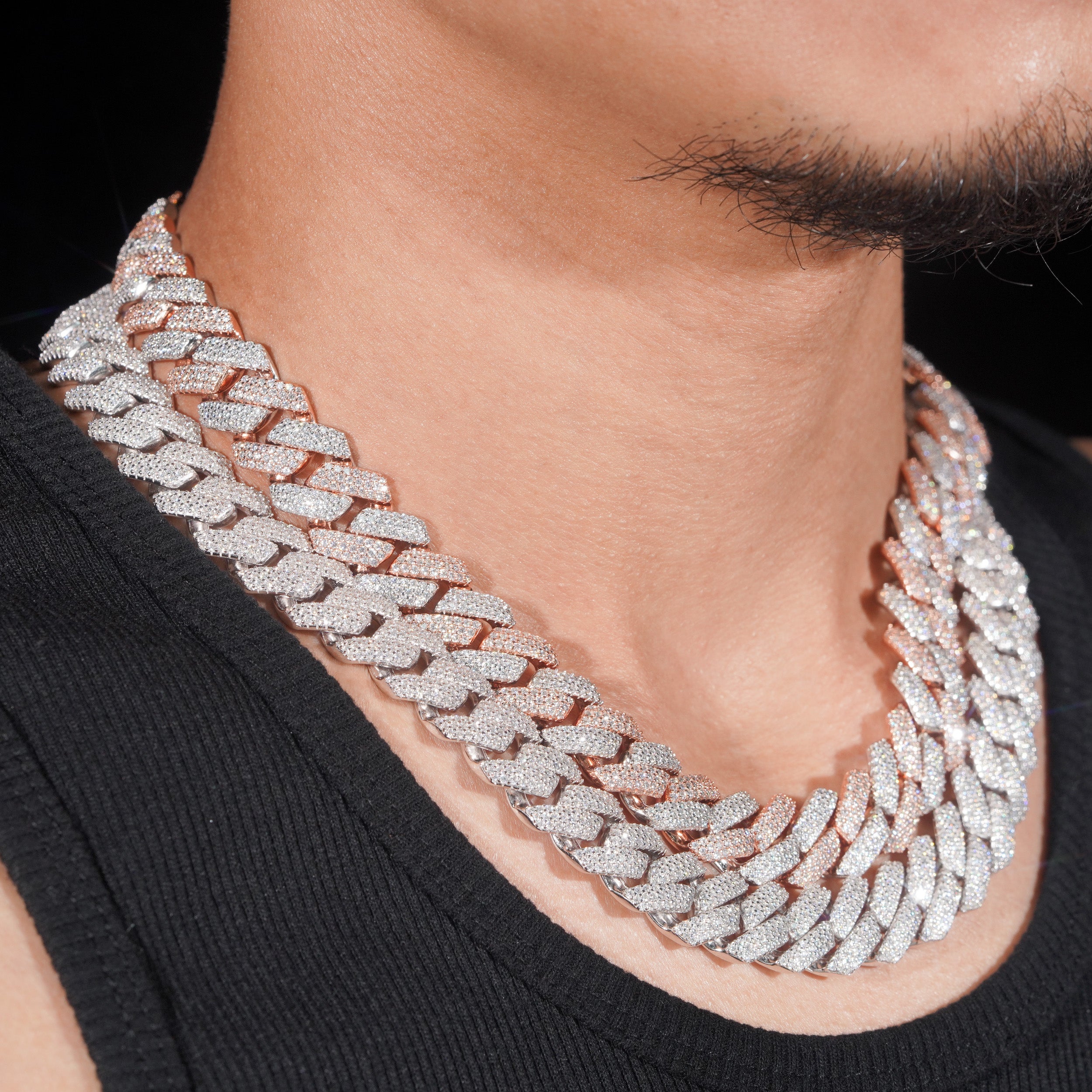 Three Rows Fully Iced Out VVS Moissanite Diamond Cuban Link Chain For Men