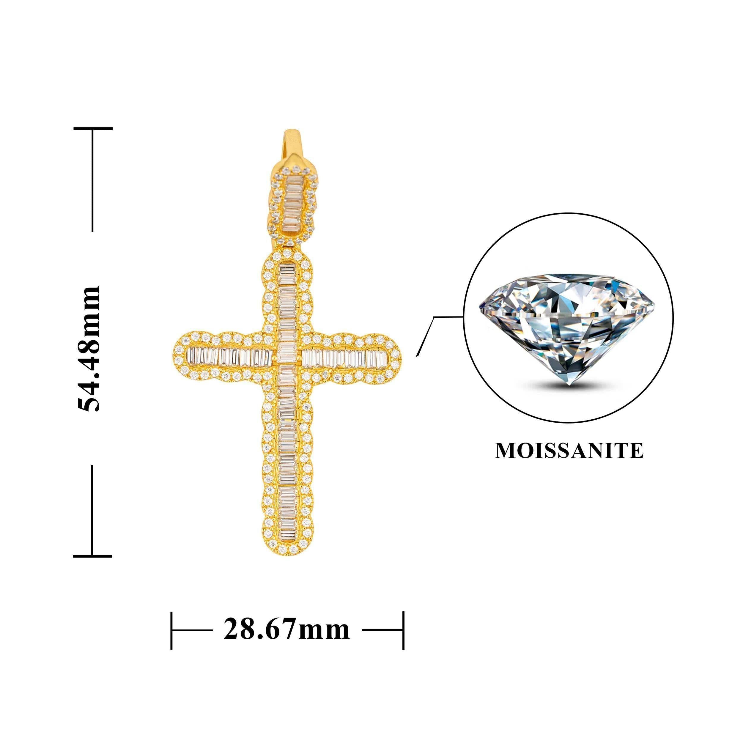 Iced Out Men Classic Design VVS Moissanite Baguette Cross Pendant Hip Hop Jewelry1