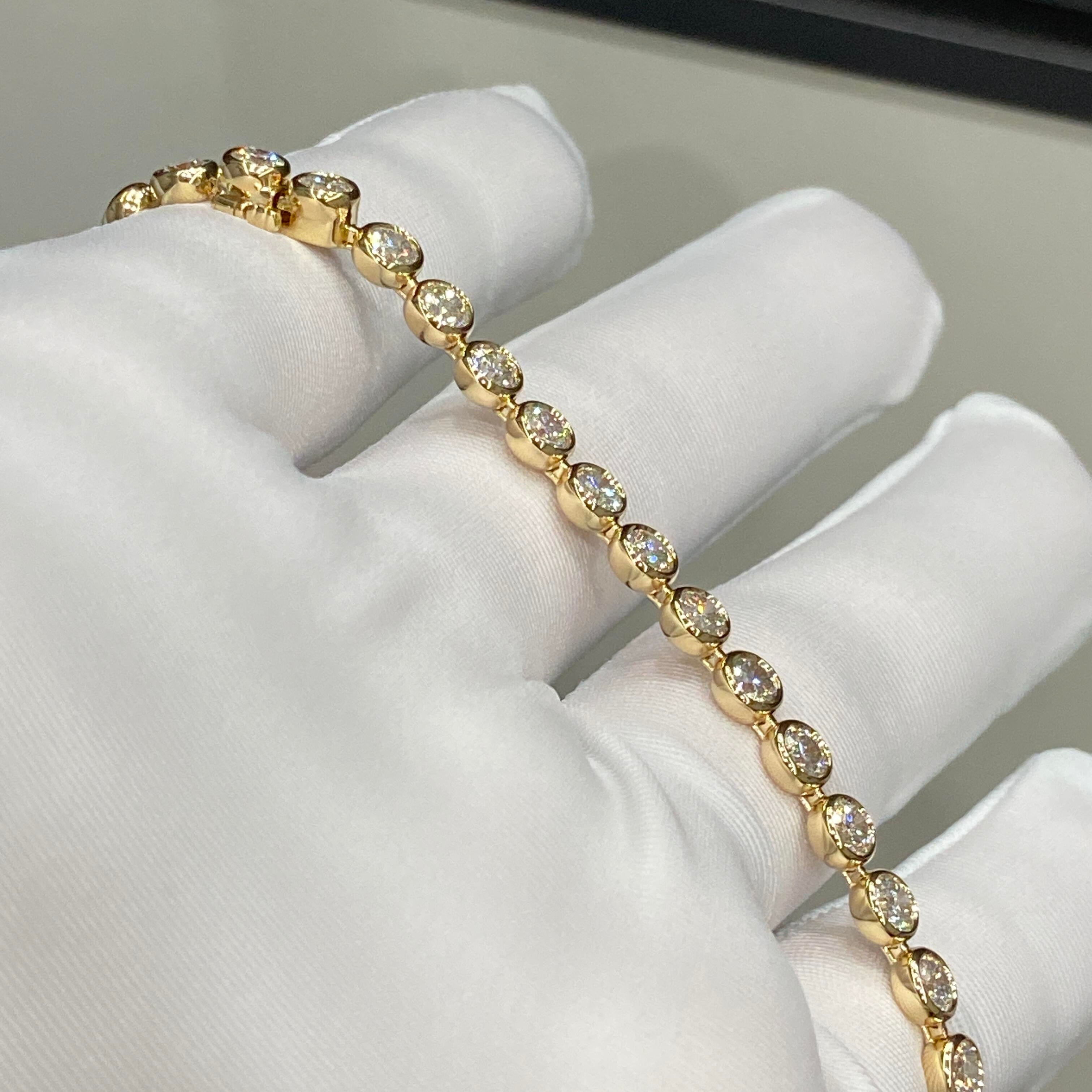 14k Yellow Gold Vvs Lab Grown Diamond Tennis Bracelet Bezel Setting