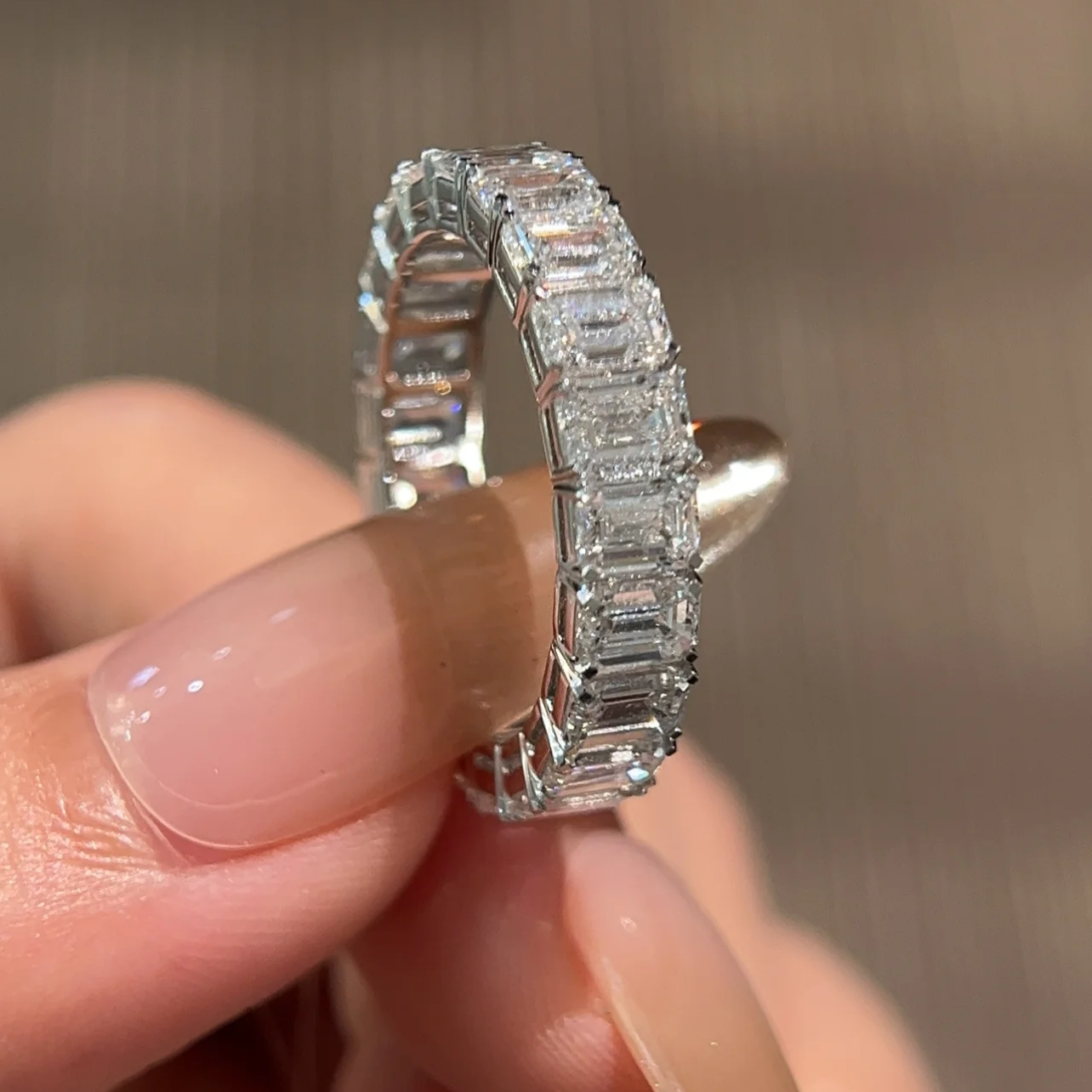 18K White Gold Emerald Cut VS Lab Diamond Eternity Ring 2.2CT