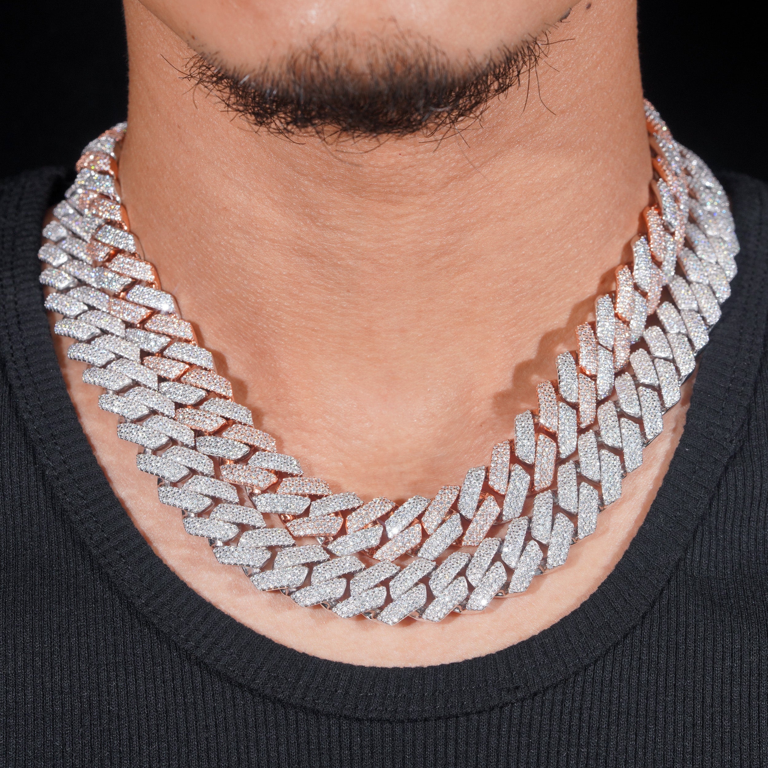 Three Rows Fully Iced Out VVS Moissanite Diamond Cuban Link Chain For Men