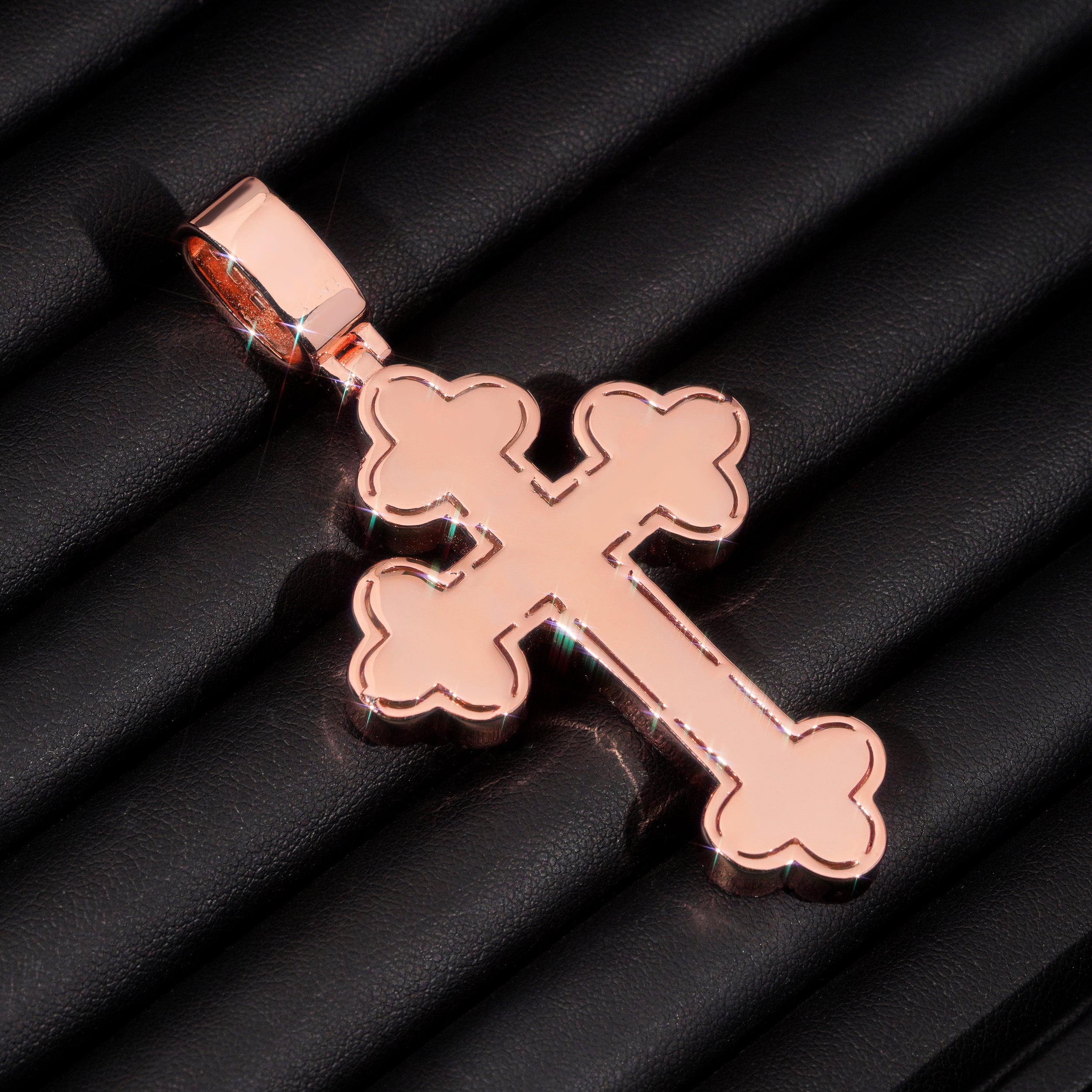 New Arrival Rose Gold Plated Baguette Cut Moissanite Cross Pendant Match 4MM Tennis Chain