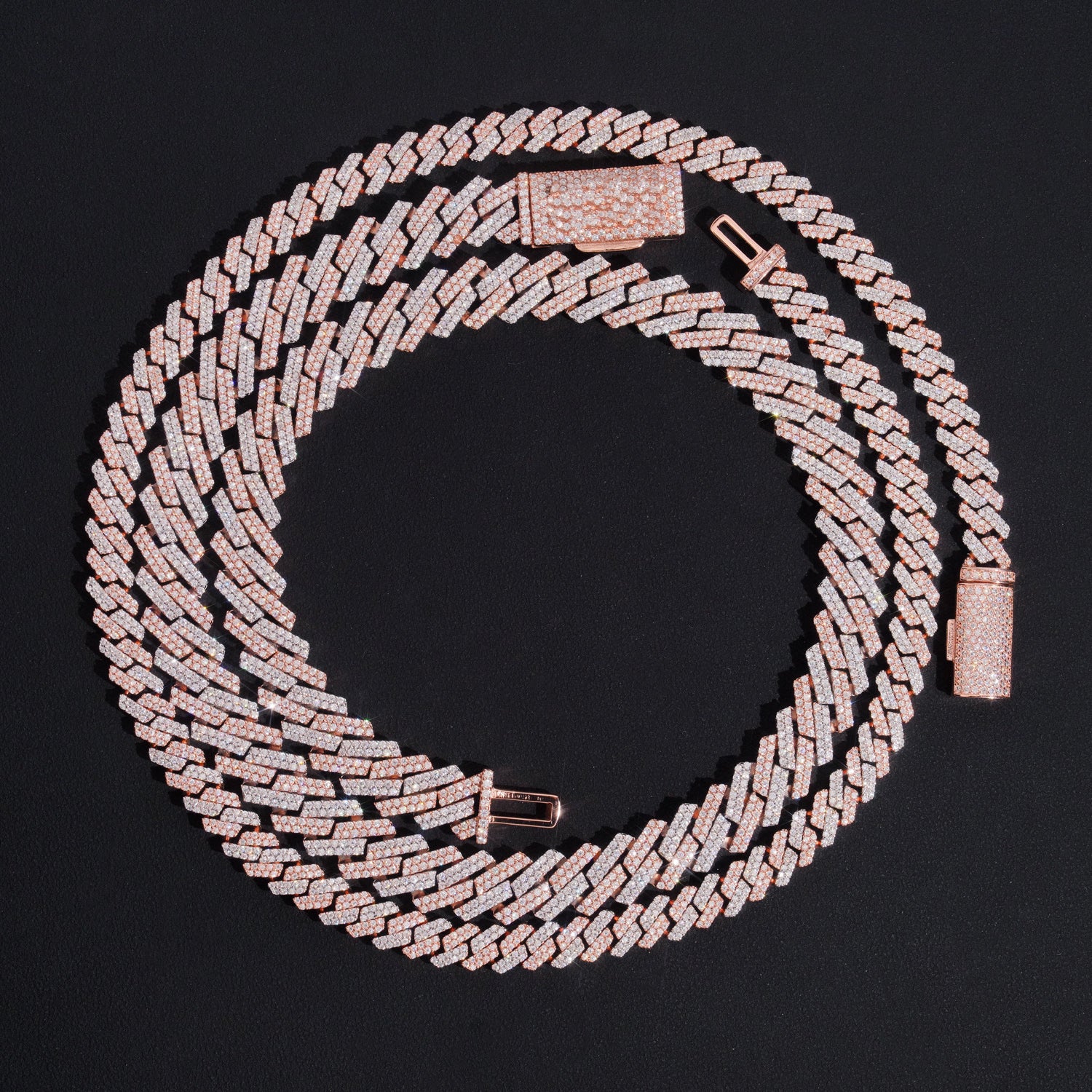 8MM 10MM Rose Gold Two Tone Two Rows Link Moissanite Diamond Cuban Chain Necklace