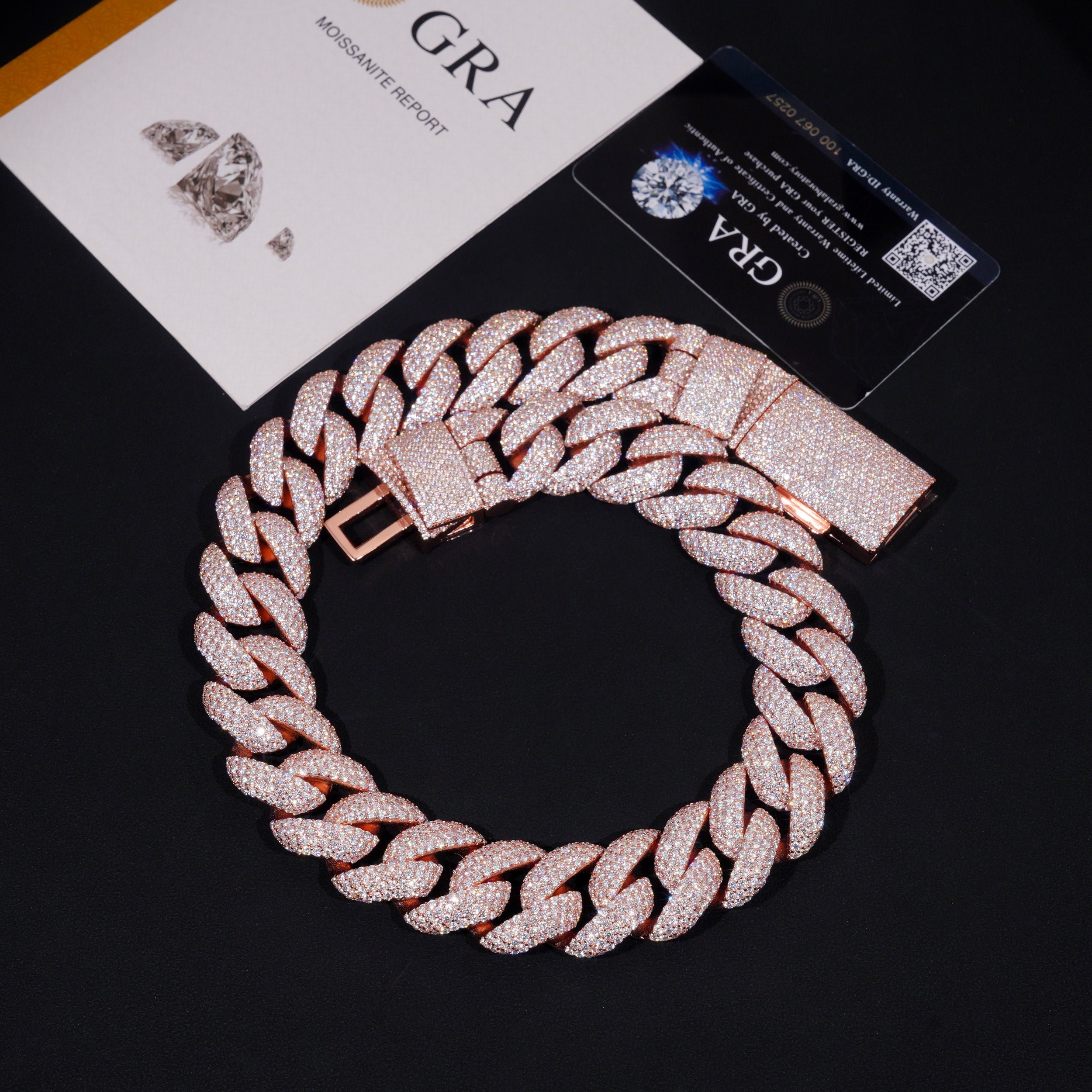 23MM Flower Setting Rose Gold Plated Solid Silver Cuban Link Chain Vvs Moissanite Diamond Iced Out