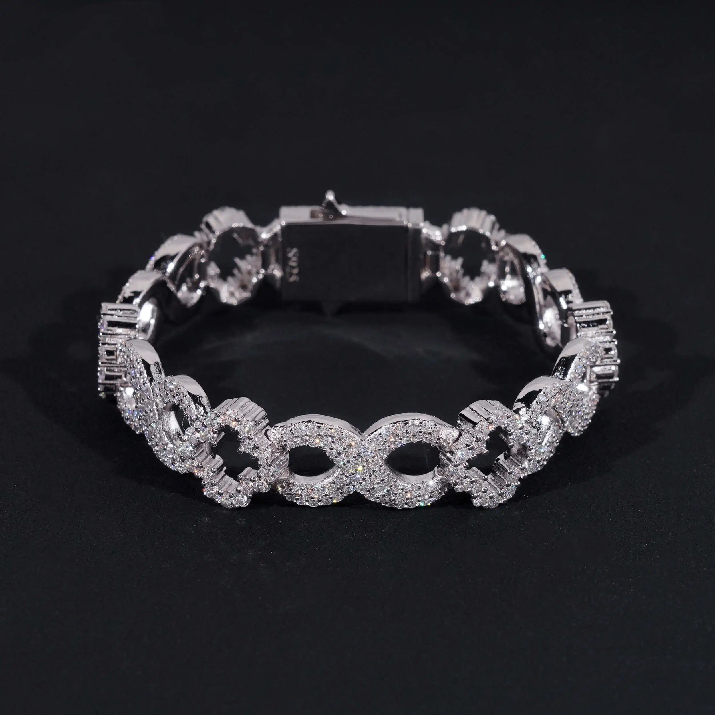 Iced Out Micro Pave Sterling Silver Pass Diamond Tester 13MM Clover Infinity Link Bracelet For Men