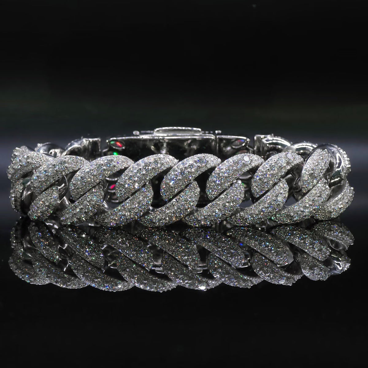 18MM Raised Stone Cuban Link Bracelet Moissanite Diamond With Initial Lock