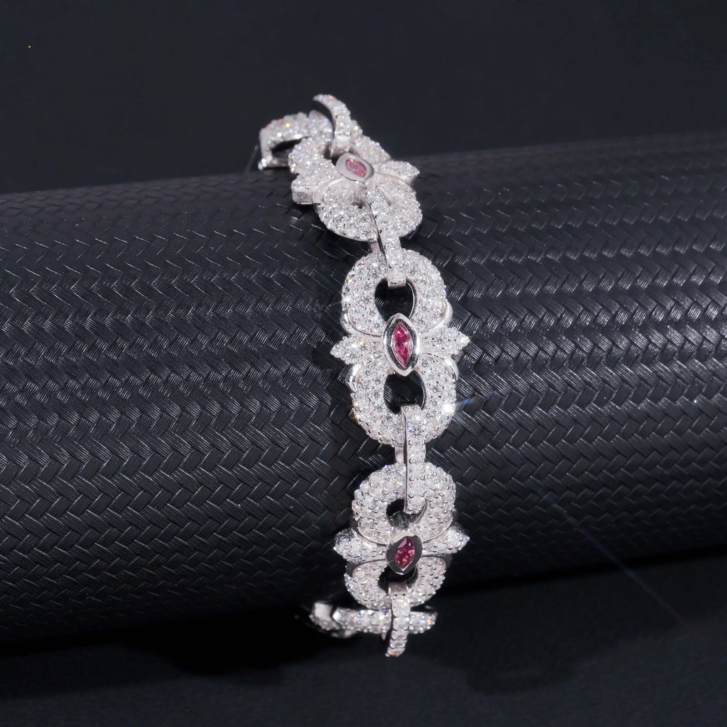 13MM Pink Moissanite Infinity Link Bracelet For Men Solid Silver