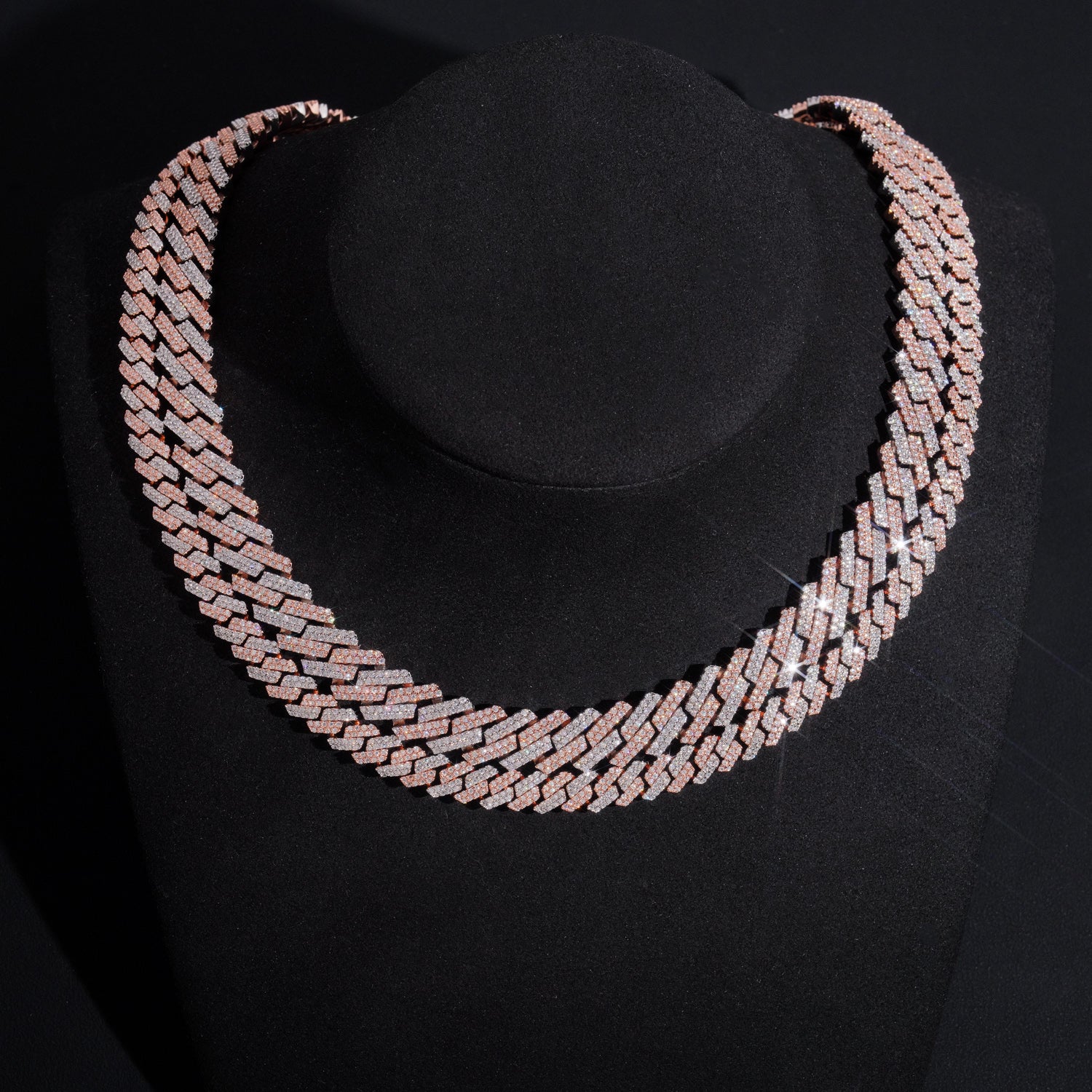 8MM 10MM Rose Gold Two Tone Two Rows Link Moissanite Diamond Cuban Chain Necklace