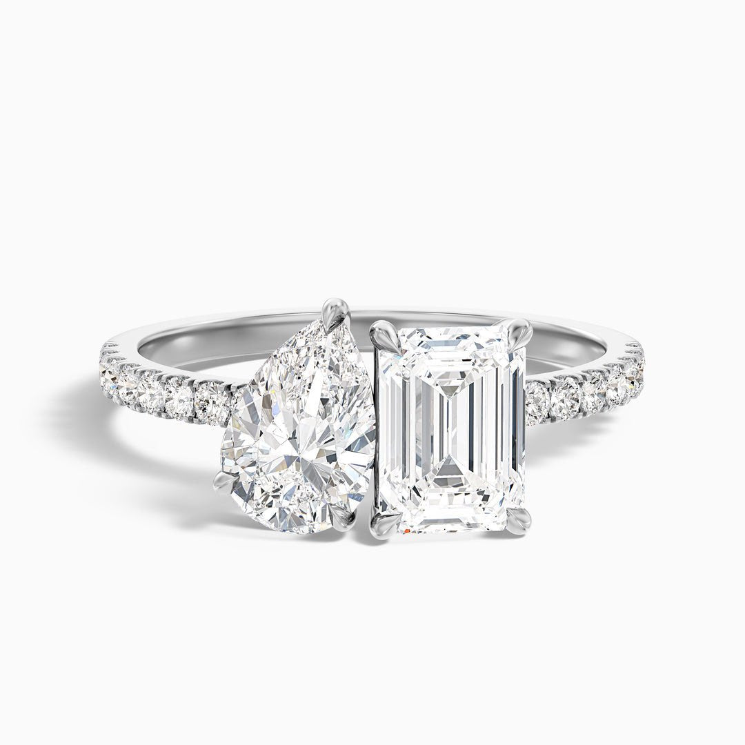 Toi Et Moi Pave Ring in 14k Yellow Gold With Pear and Emerald Lab Grown Diamond 1CT