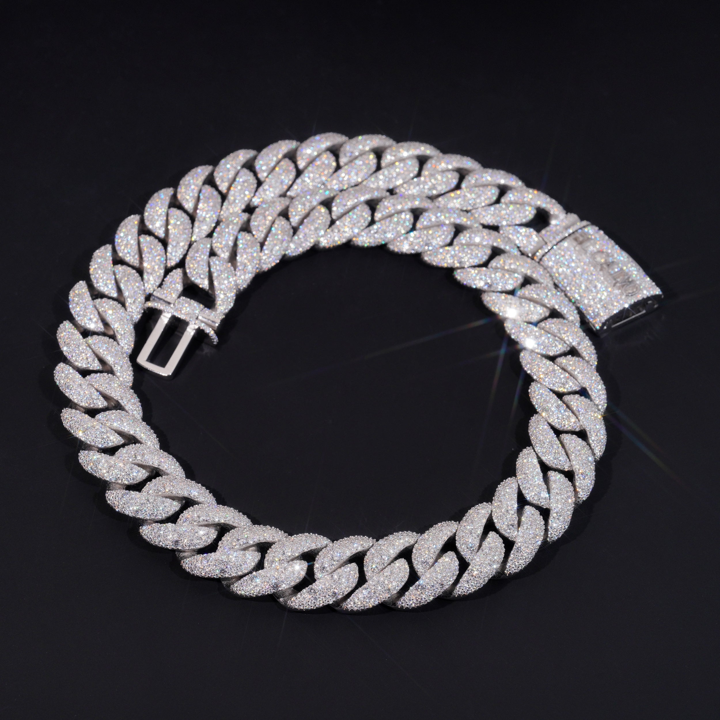 23MM Mosaic Cuban Link Chain VVS Moissanite Diamond With Custom Name Clasp