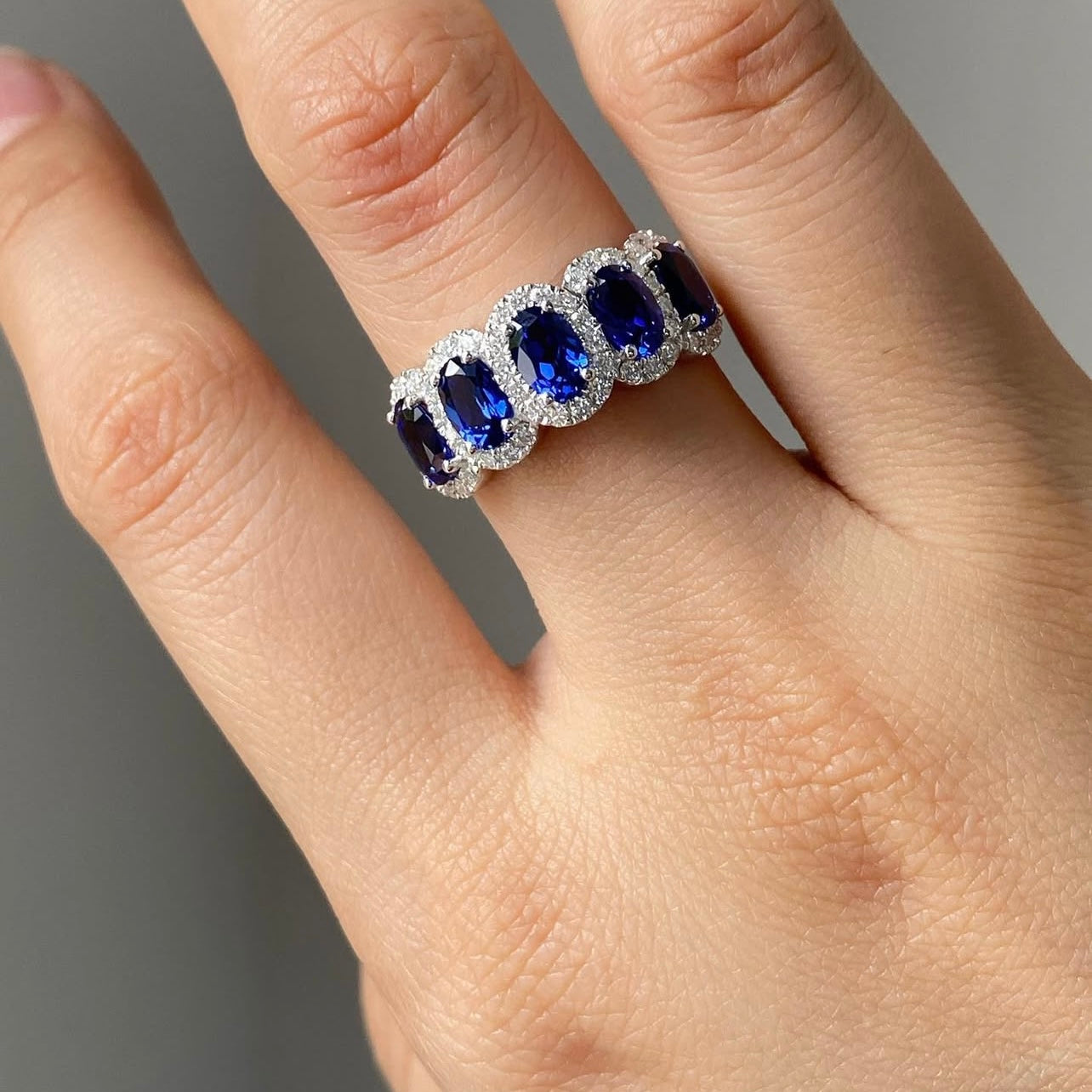 Moissanite & Lab-Created Sapphire Eternity Ring 10K-18K White Gold