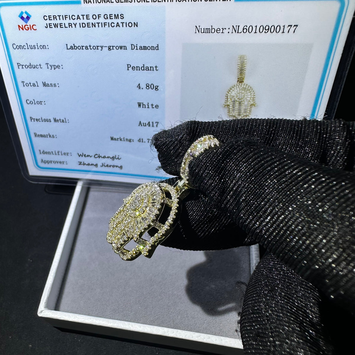 10K Solid Gold Lab Grown Diamond Hamsa Pendant Charm