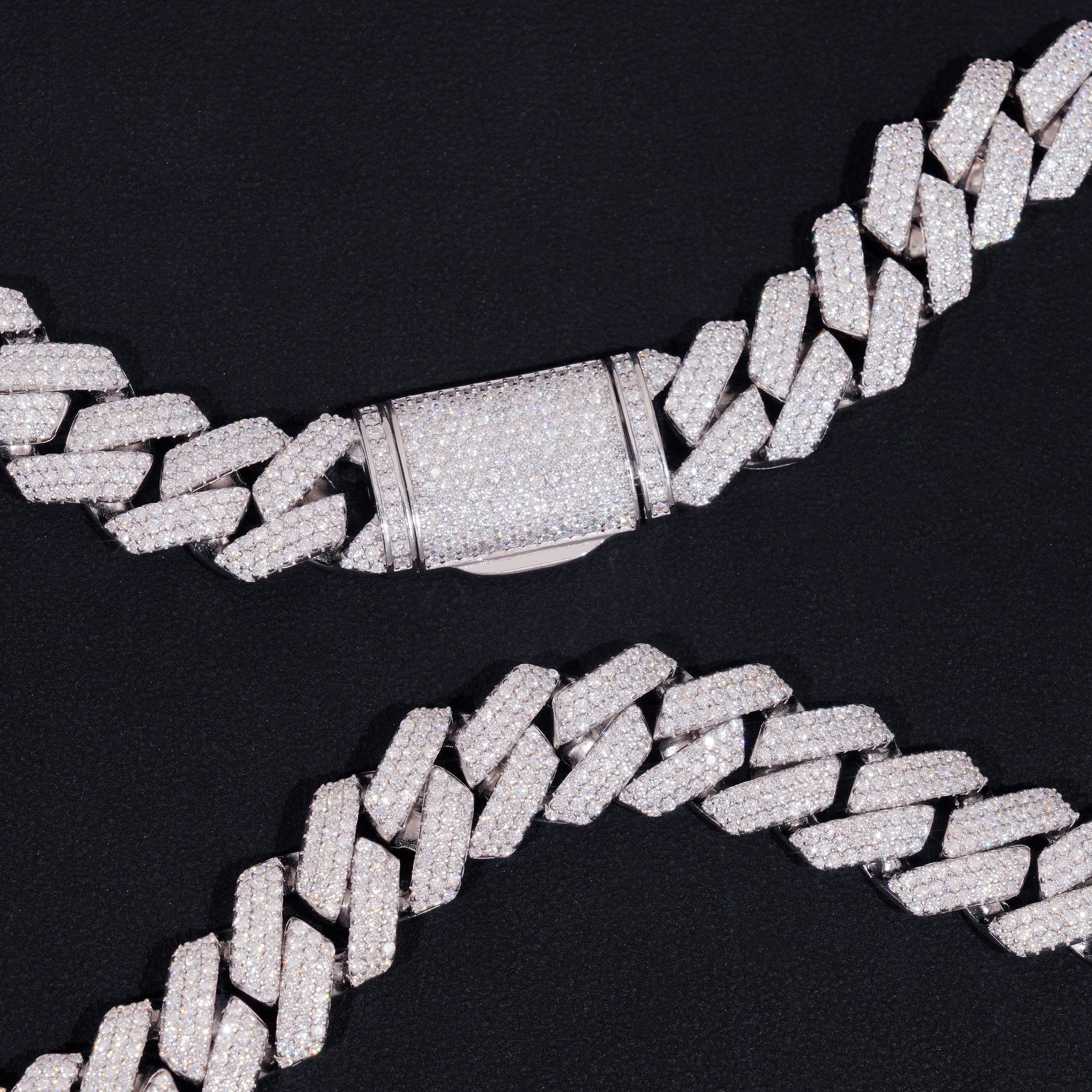 Three Rows Fully Iced Out VVS Moissanite Diamond Cuban Link Chain For Men