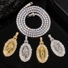 925 Silver Maria & Jesus Pendant with Tennis Chain, Iced Out Hip Hop Jewelry