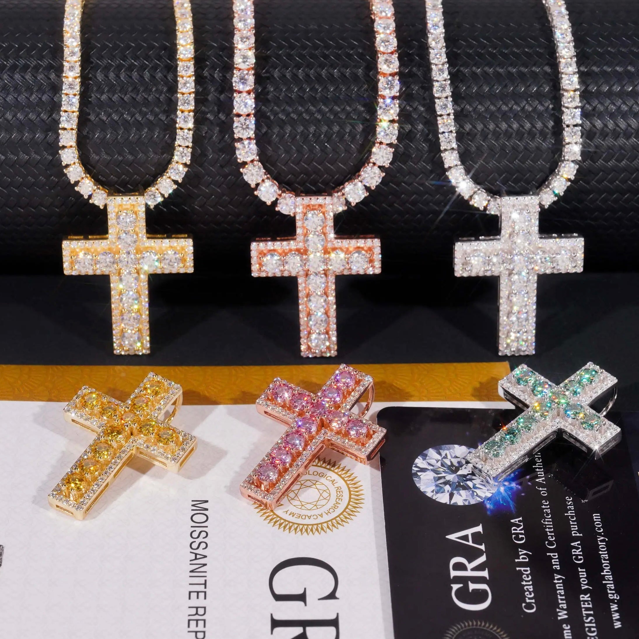 New Arrival Color Moissanite Cross Pendant Charm Fit For 4MM Tennis Chain