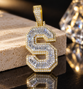 1.5" Yellow Gold 2 Tone Custom Baugette Cut VVS Moissanite Diamond Letter Pendant