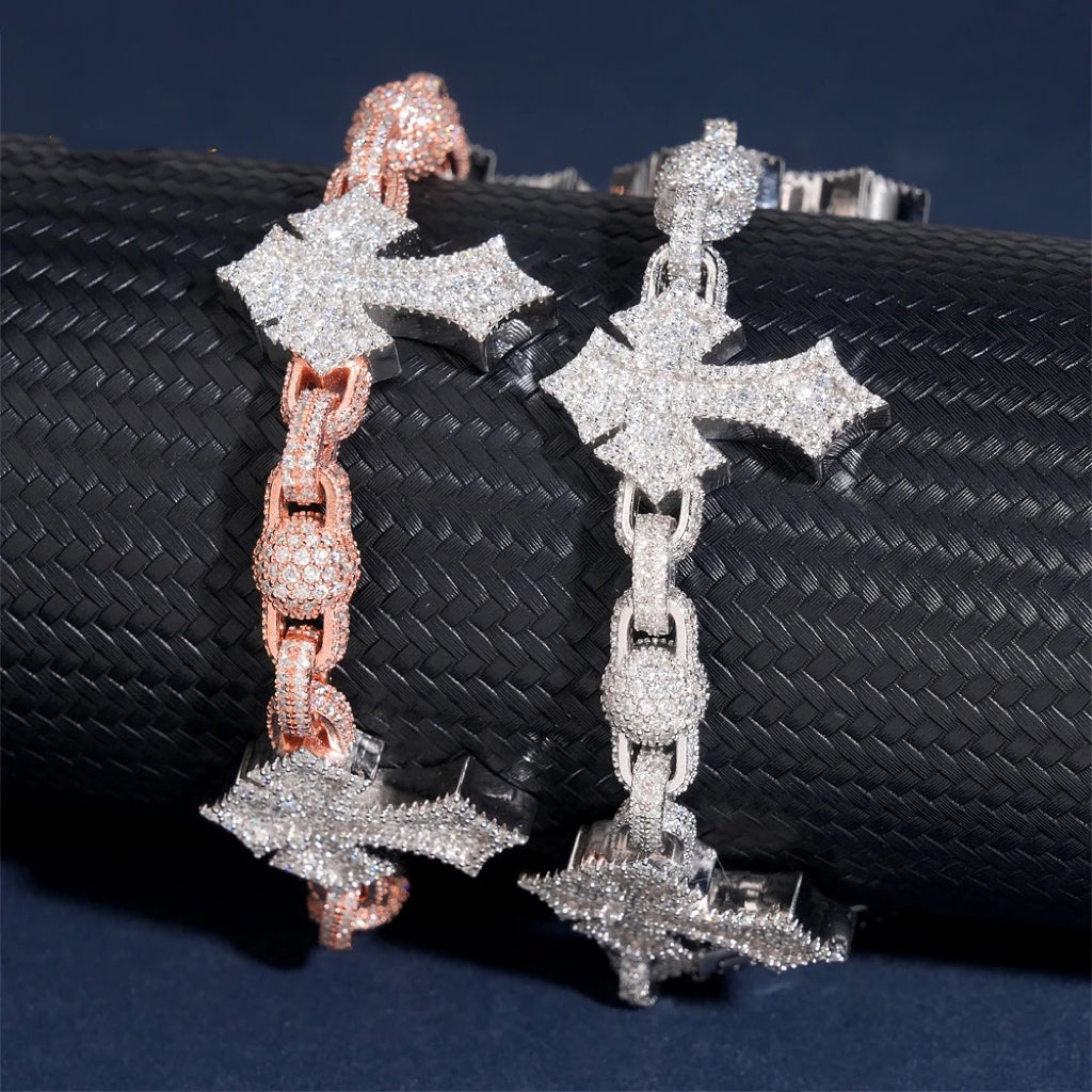 8MM Ball Mix Cross Infinity Link Bracelet For Men Vvs Moissanite Diamond Hip Hop Jewelry