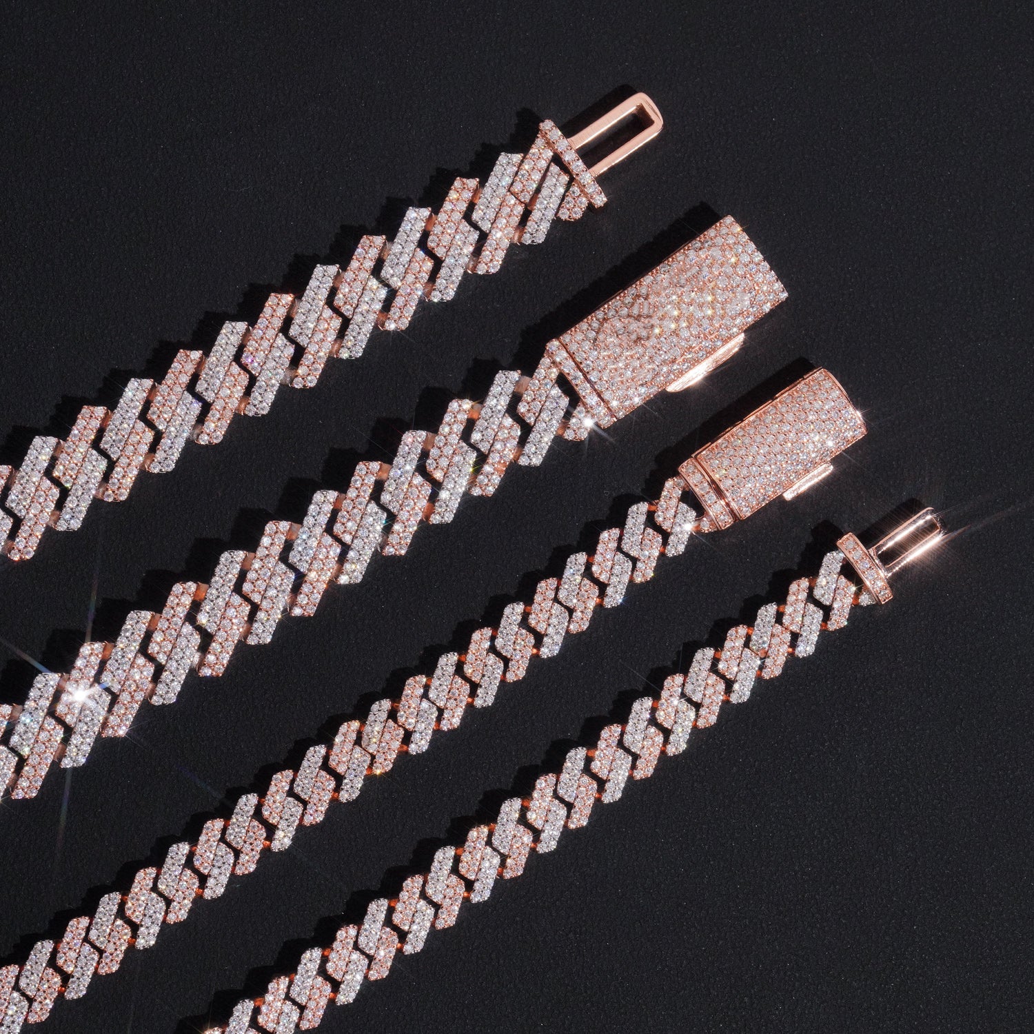 8MM 10MM Rose Gold Two Tone Two Rows Link Moissanite Diamond Cuban Chain Necklace