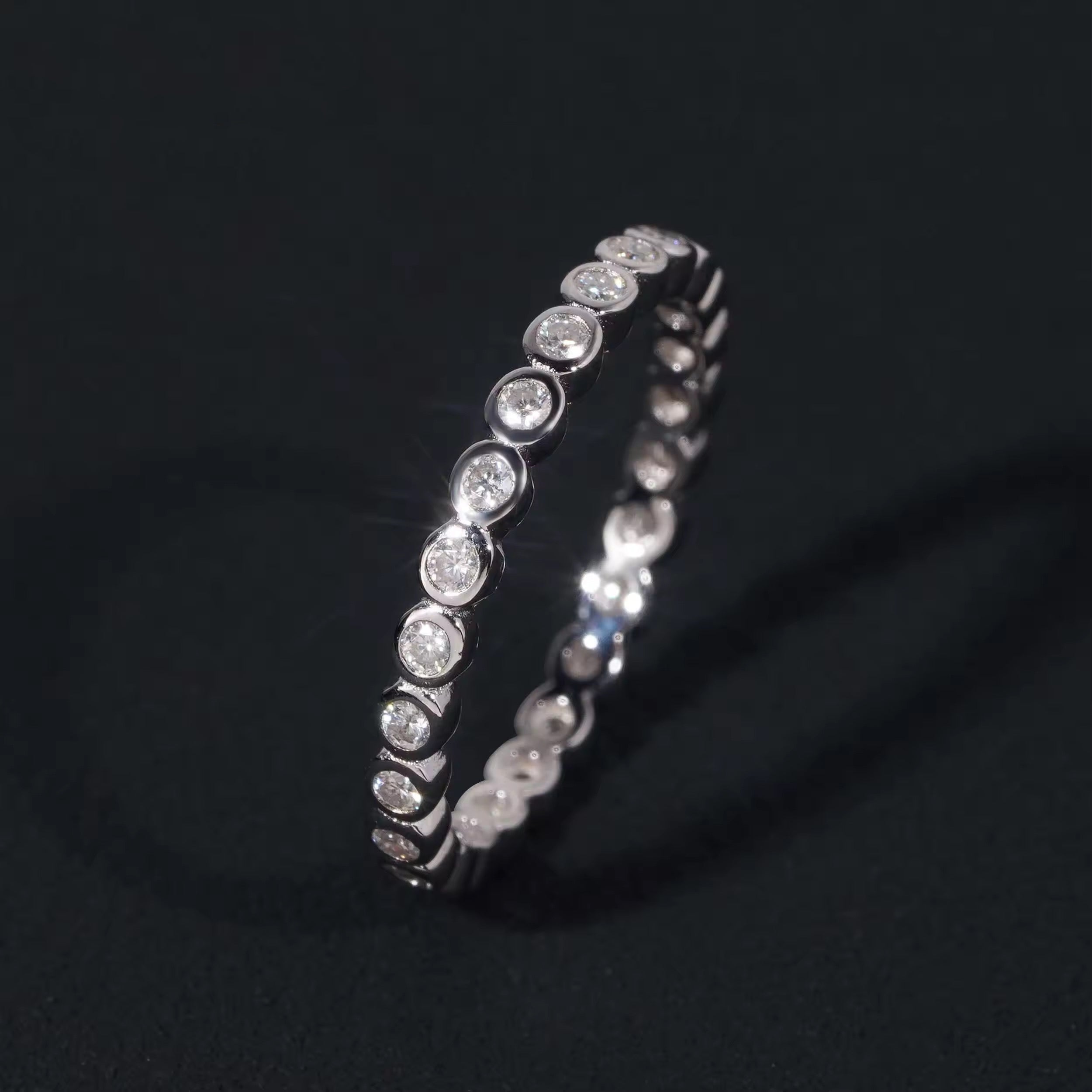 Sterling Silver 925 Moissanite Diamond Bezel Setting Eternity Ring Band