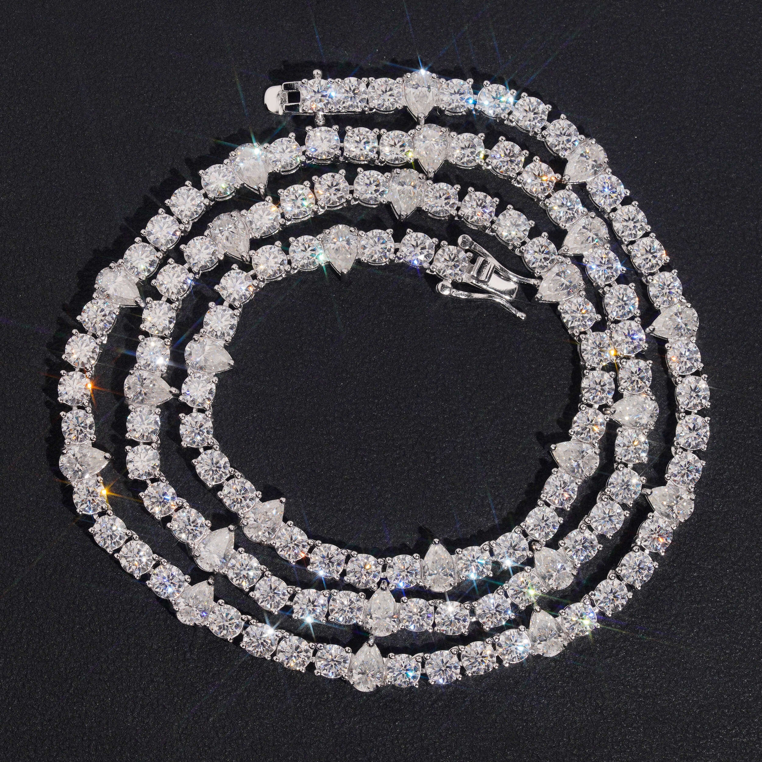 4MM Round Mix Pear Cut Moissanite Diamond Tennis Necklace