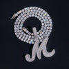 Fully Iced Out Silver 925 Custom Mde Cursive Font Initial M Match 4MM Tennis Chain