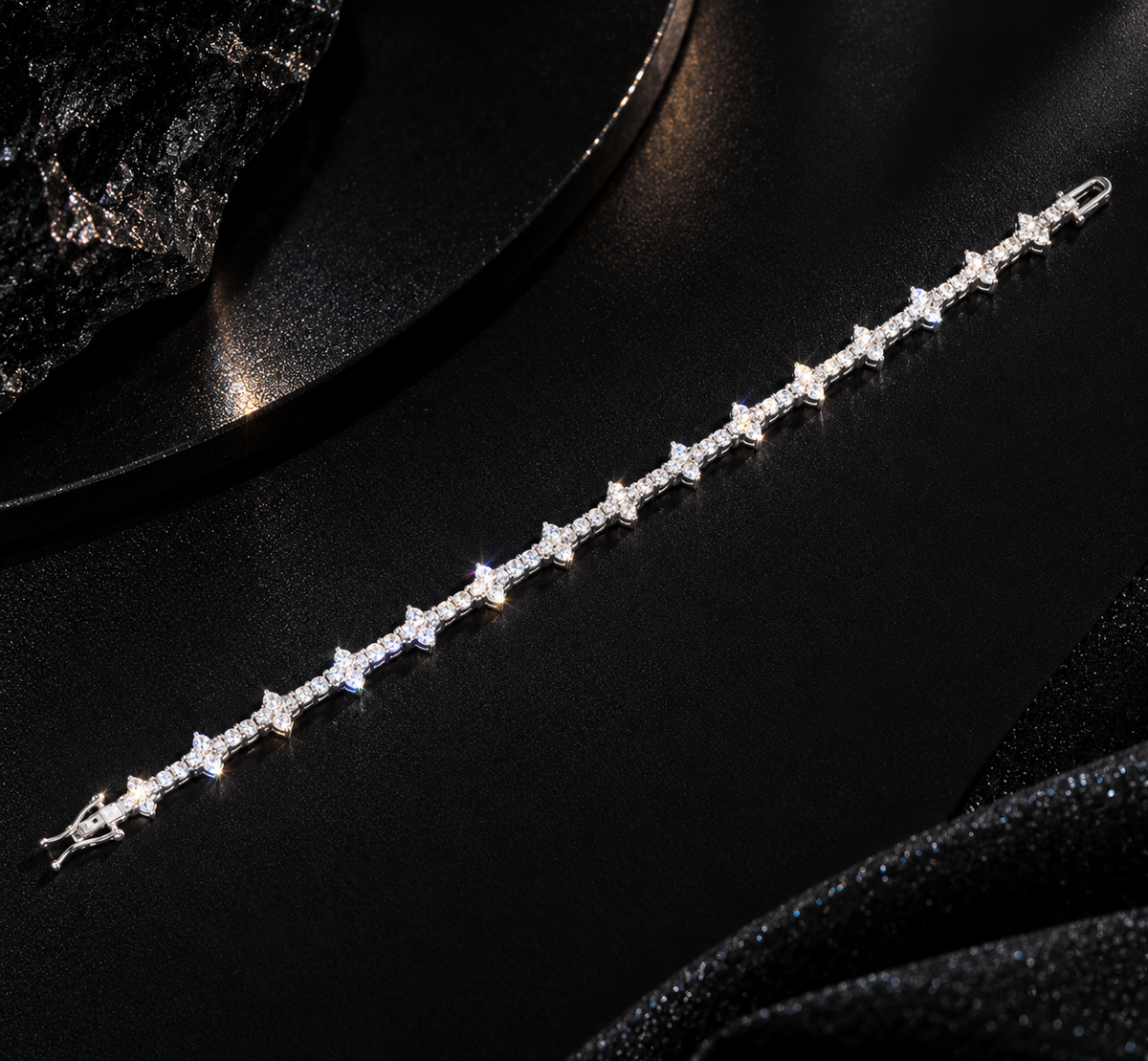 3MM White Gold Plated Silver Moissanite Tennis Bracelet - Hip Hop Style
