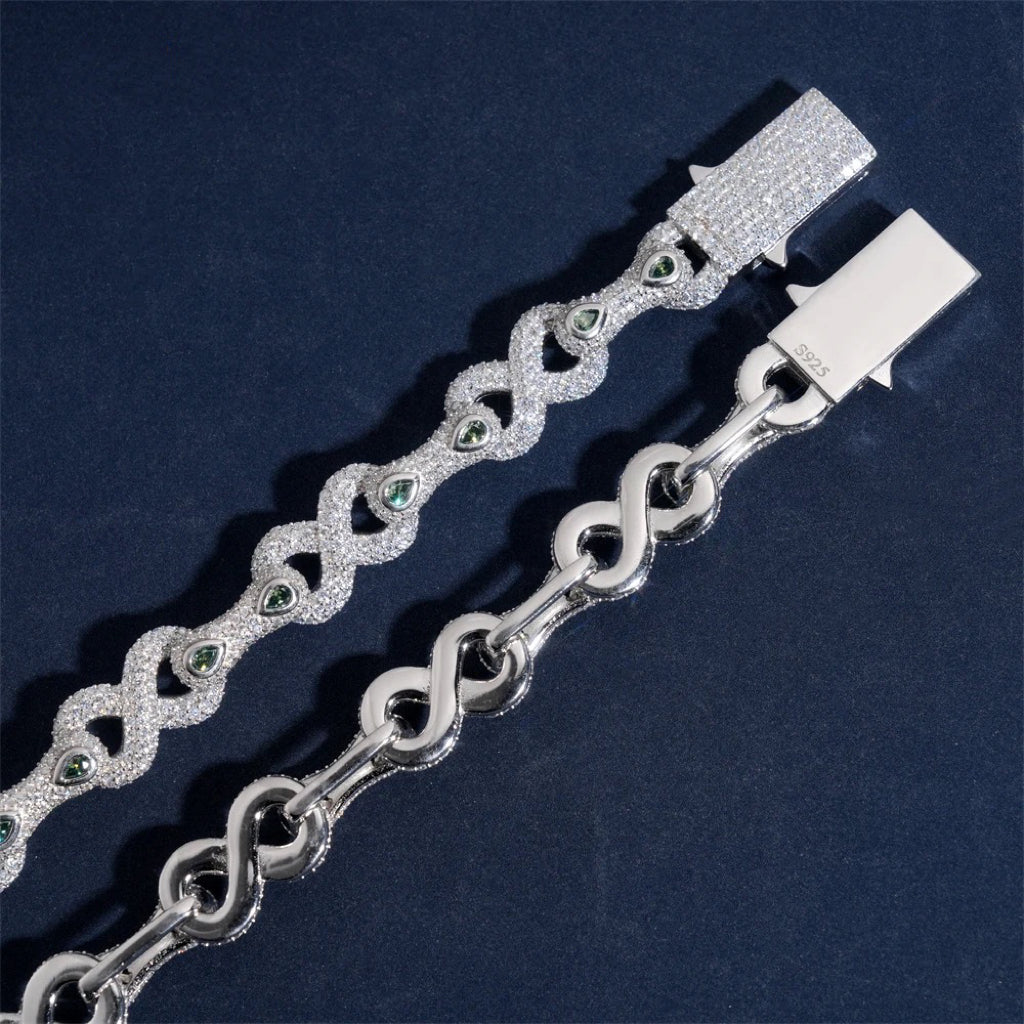 New Arrival Solid Silver Men Iced Out 13MM Infinity Link Bracelet With Tiffany Blue Moissanite