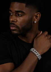 15MM Three Rows Iced Out Solid Silver Miami Cuban Link Bracelet For Men