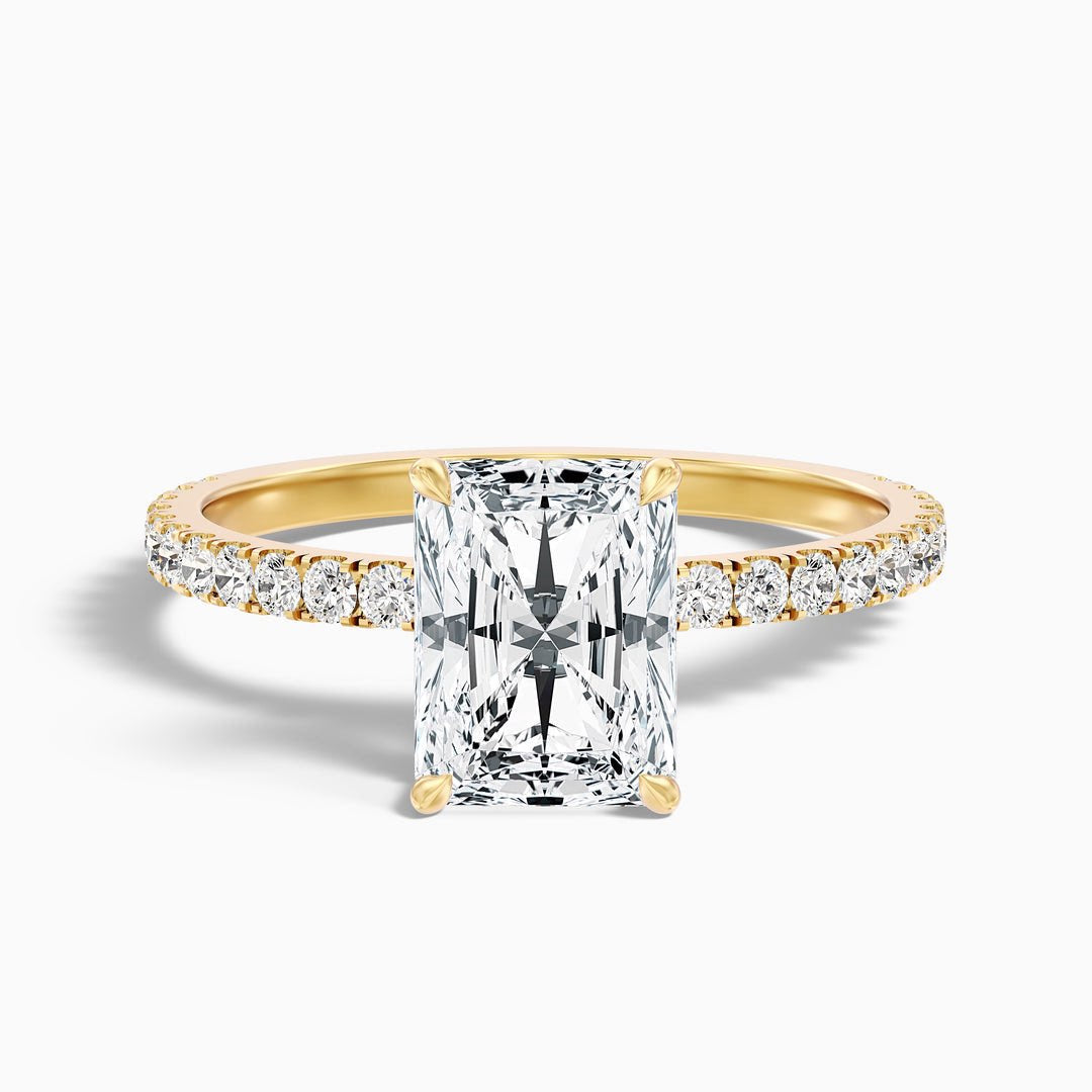 2 Carat Radiant Cut Hidden Halo Pave Lab Grown Diamond Ring in 14k Yellow Gold