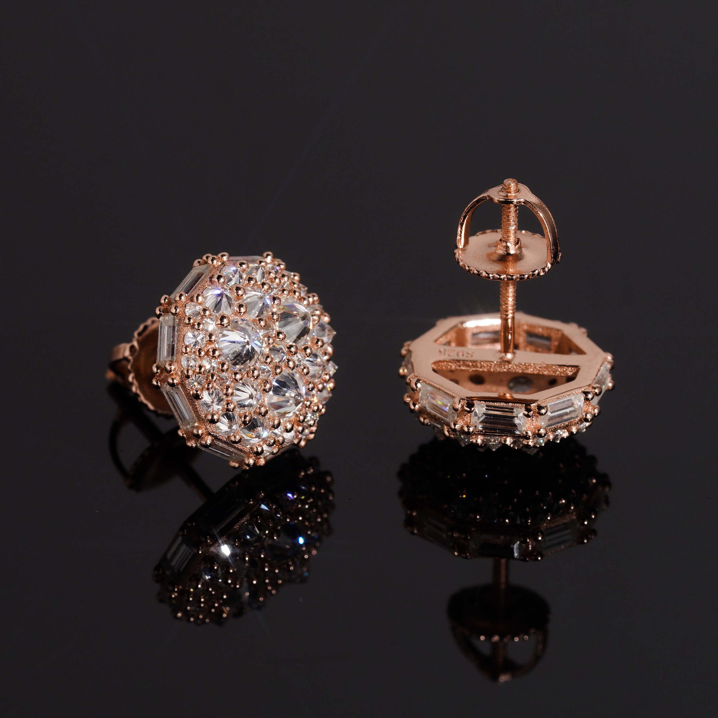 Mosaic Setting Inverted Moissanite Diamond Stud Earrings