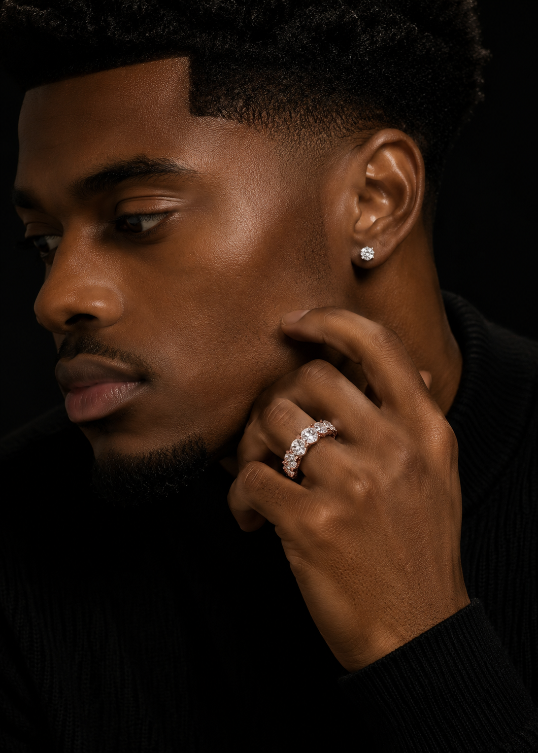 10K Rose Gold VVS Lab Diamond Ring Band Round Mix Pear Cut
