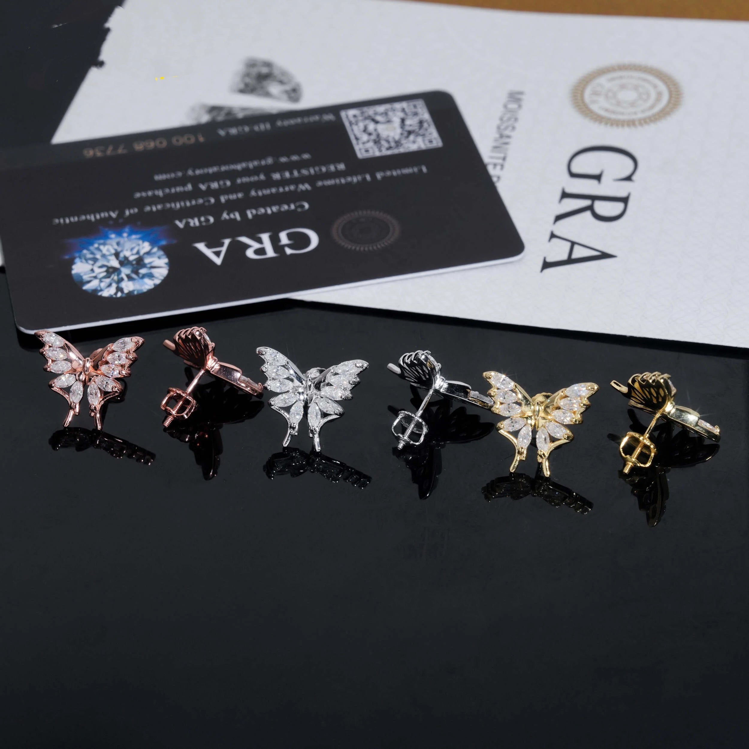 Sterling Silver 925 VVS Moissanite Butterfly Studs For Women Gra Certificated