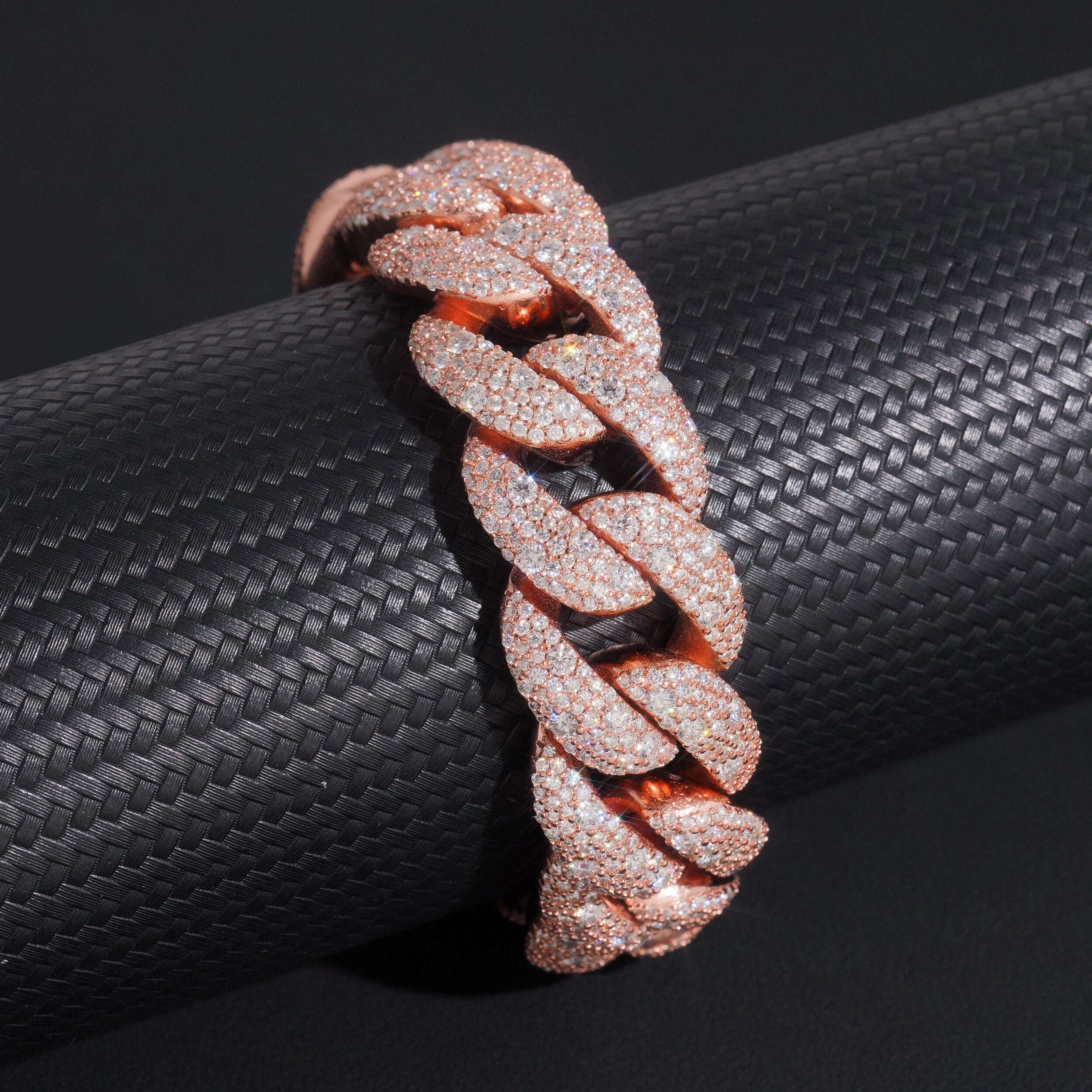 20MM Rose Gold Plated Moissanite Diamond Iced Out Mosaic Cuban Link Bracelet