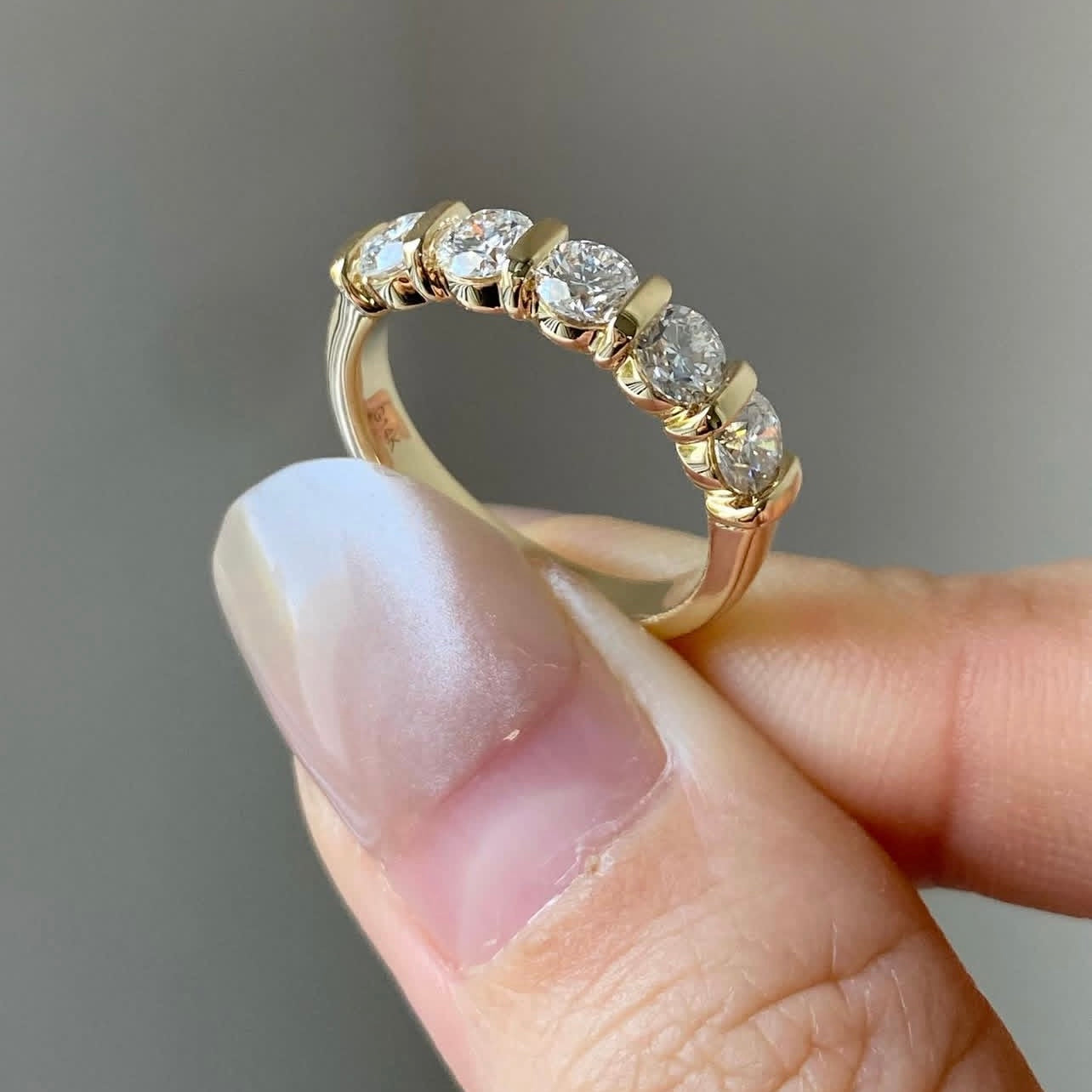 14K Yellow Gold Half Iced Eternity Ring Band VVS Moissanite Diamond