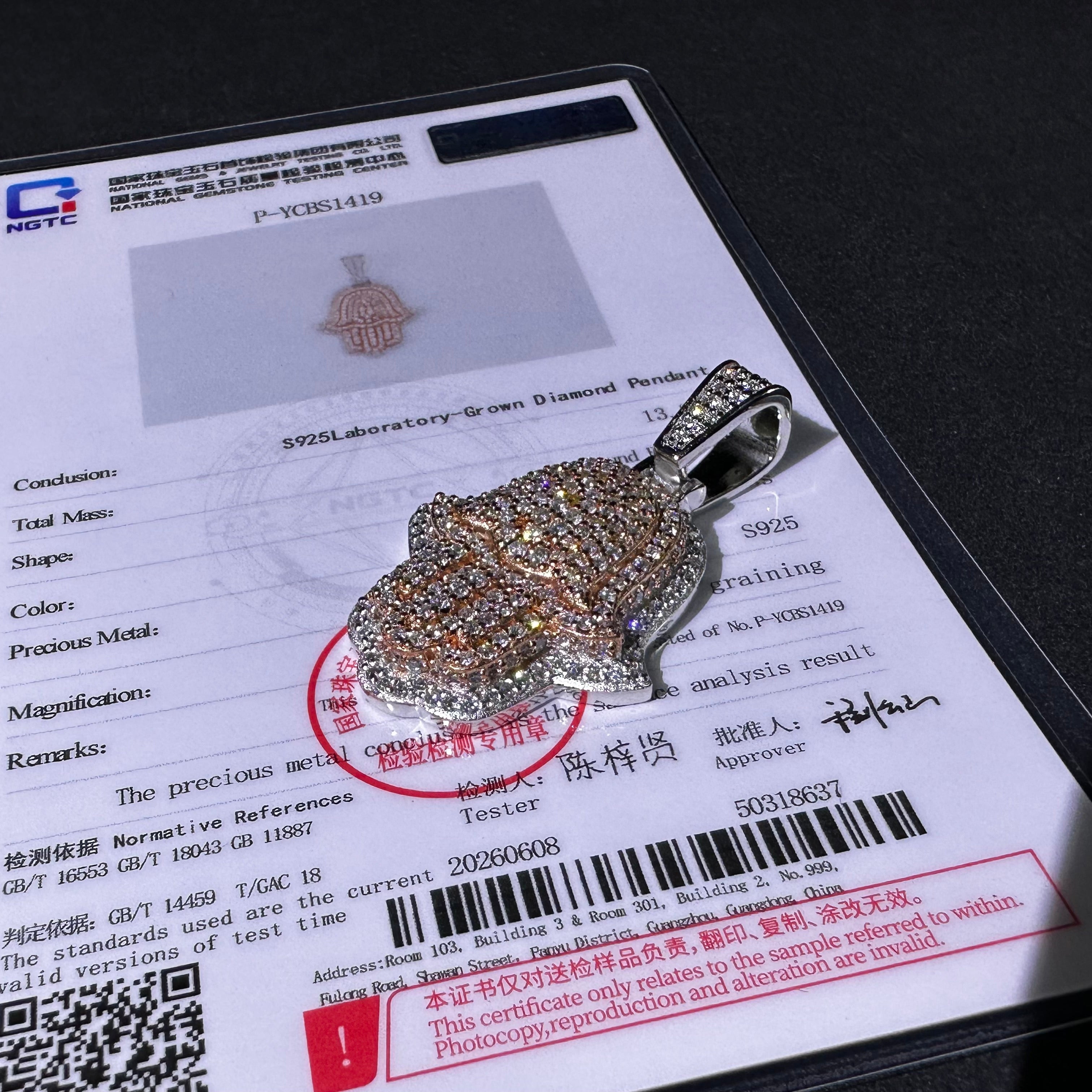925 Sterling Silver LAB Grown Diamond Hamsa Pendant Rose Gold