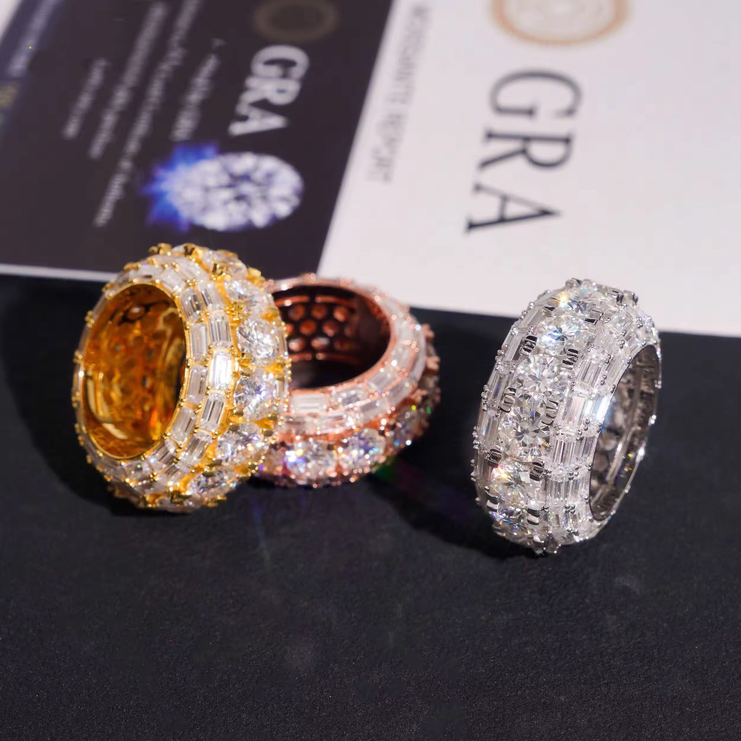 Three Rows Fancy Cut Moissanite Diamond Eternity Ring Band