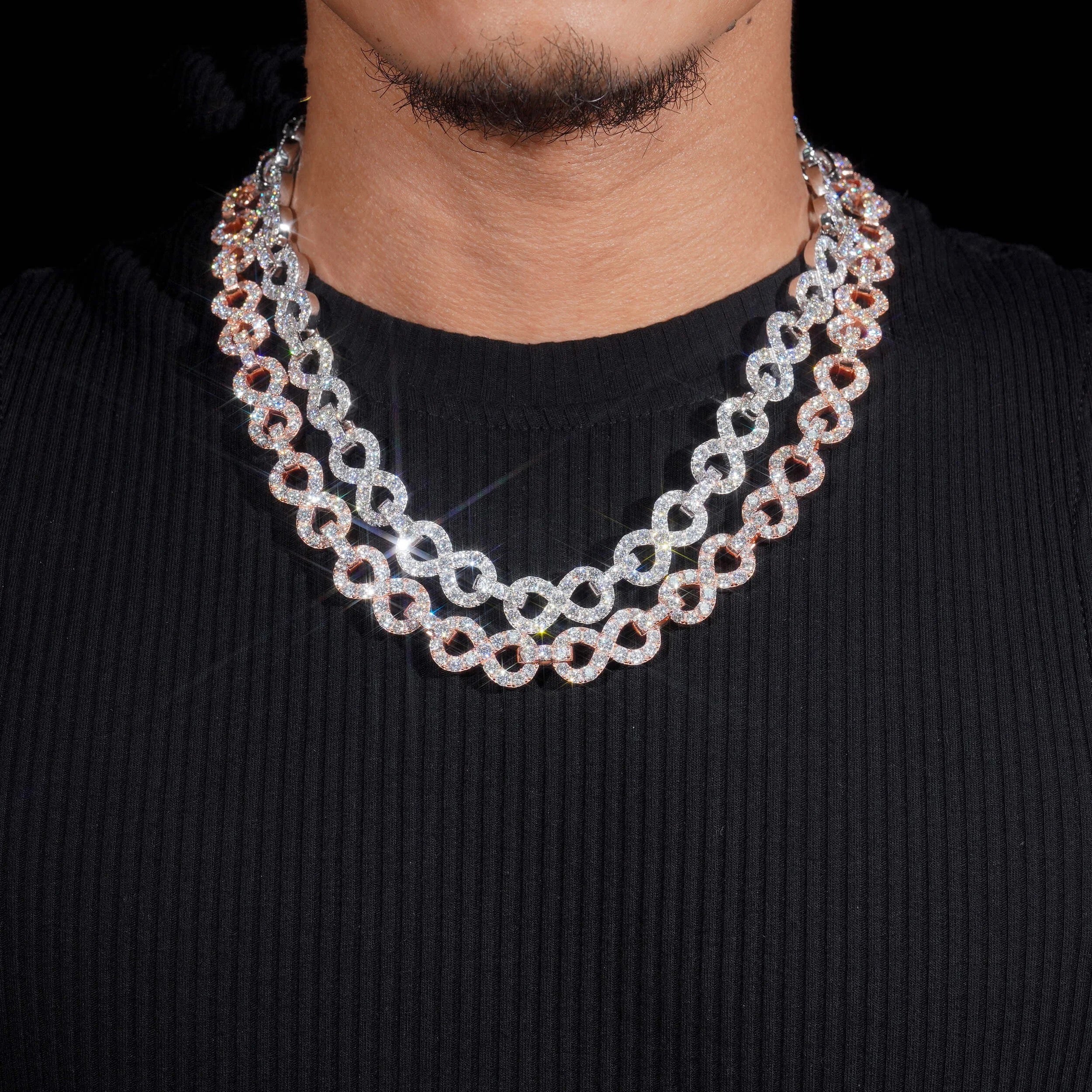 Men Hip Hop Jewelry Iced Out 925 Silver 13MM Moissanite Infinity Link Chain